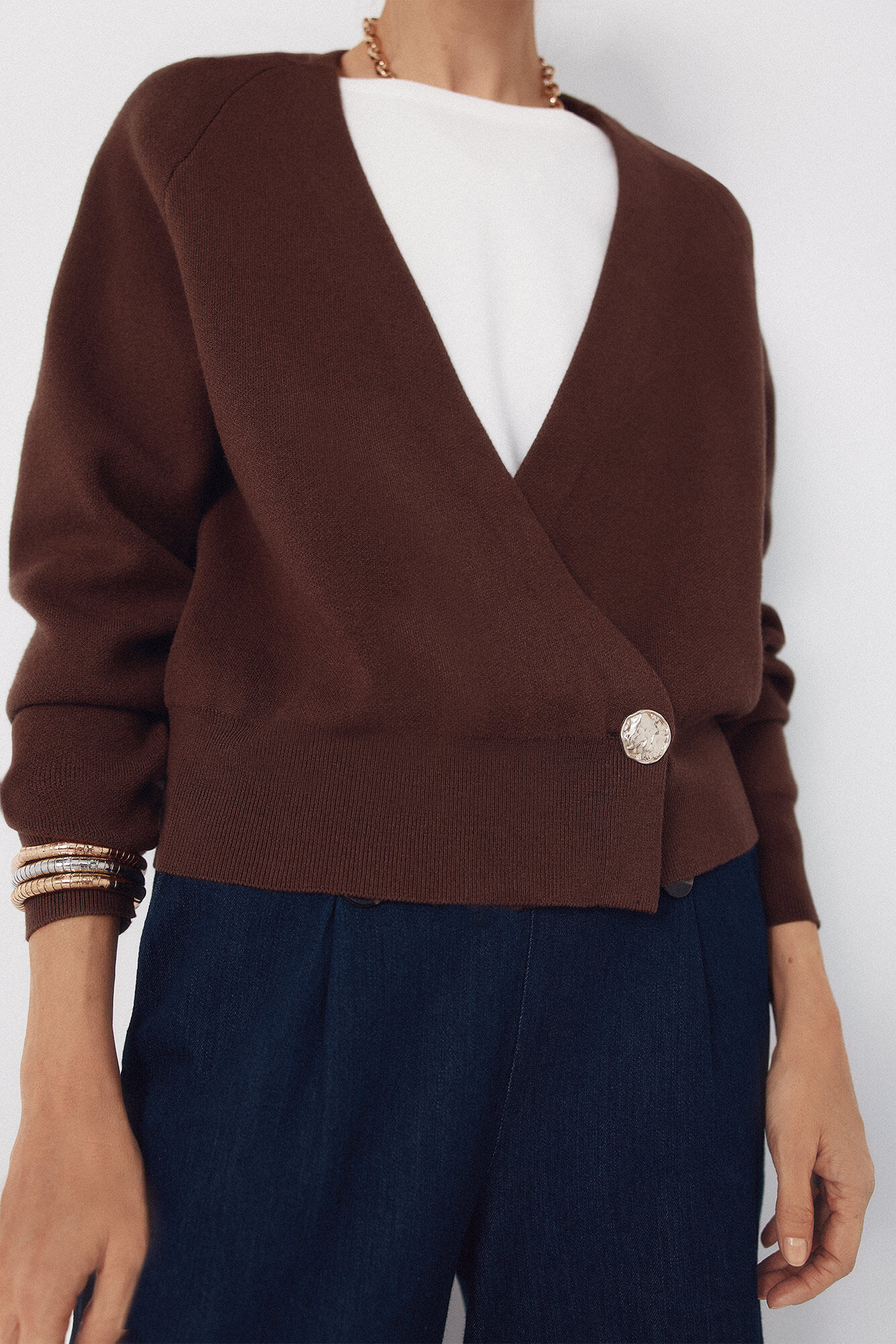 Cortefiel Long sleeve gold jacket Dark brown