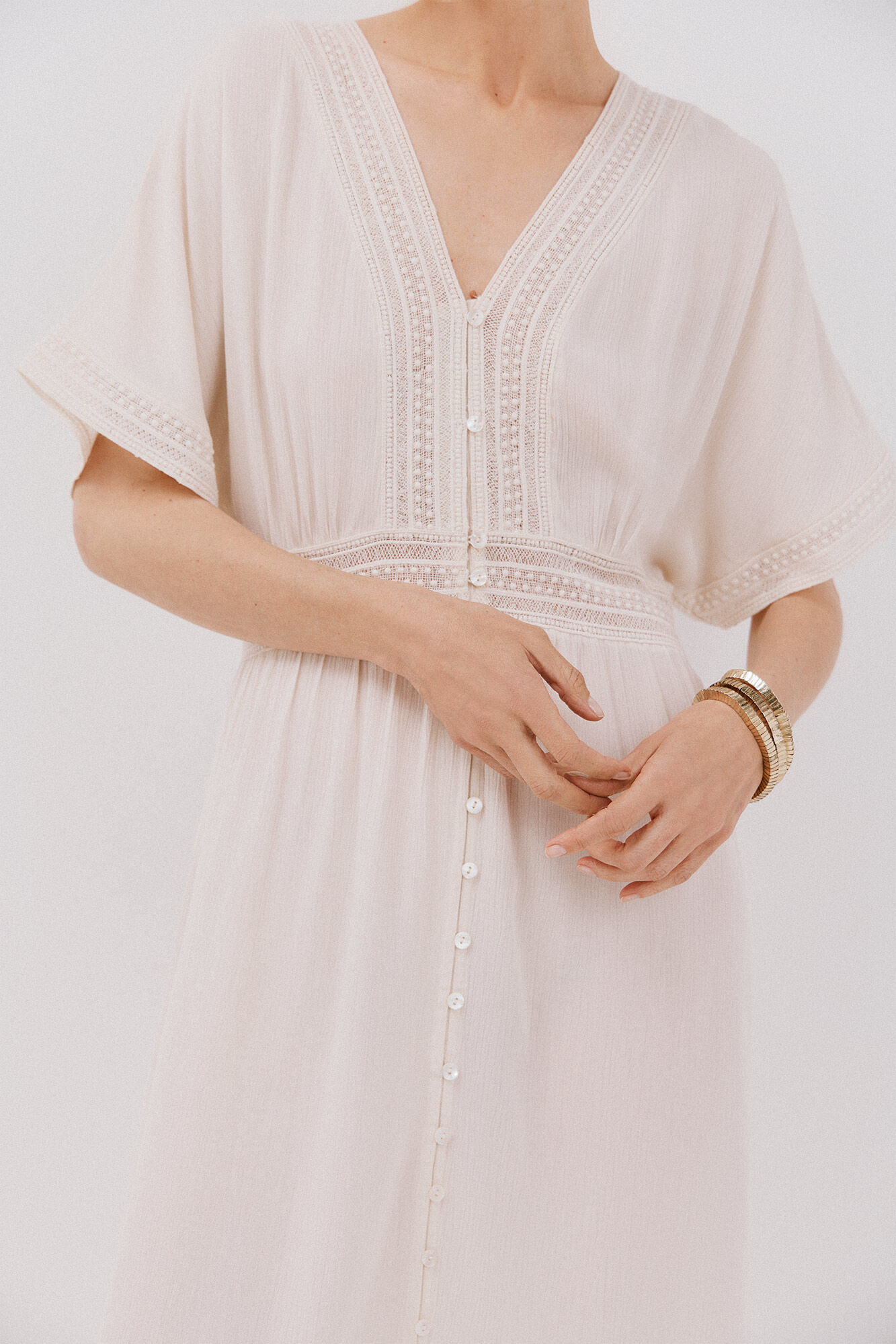 Cortefiel Long lace dress Nude