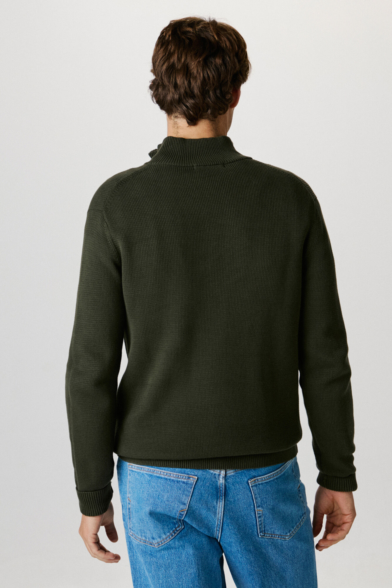Selected High neck , stockings zip fastening sweater made from 100% organic cotton. Dark green