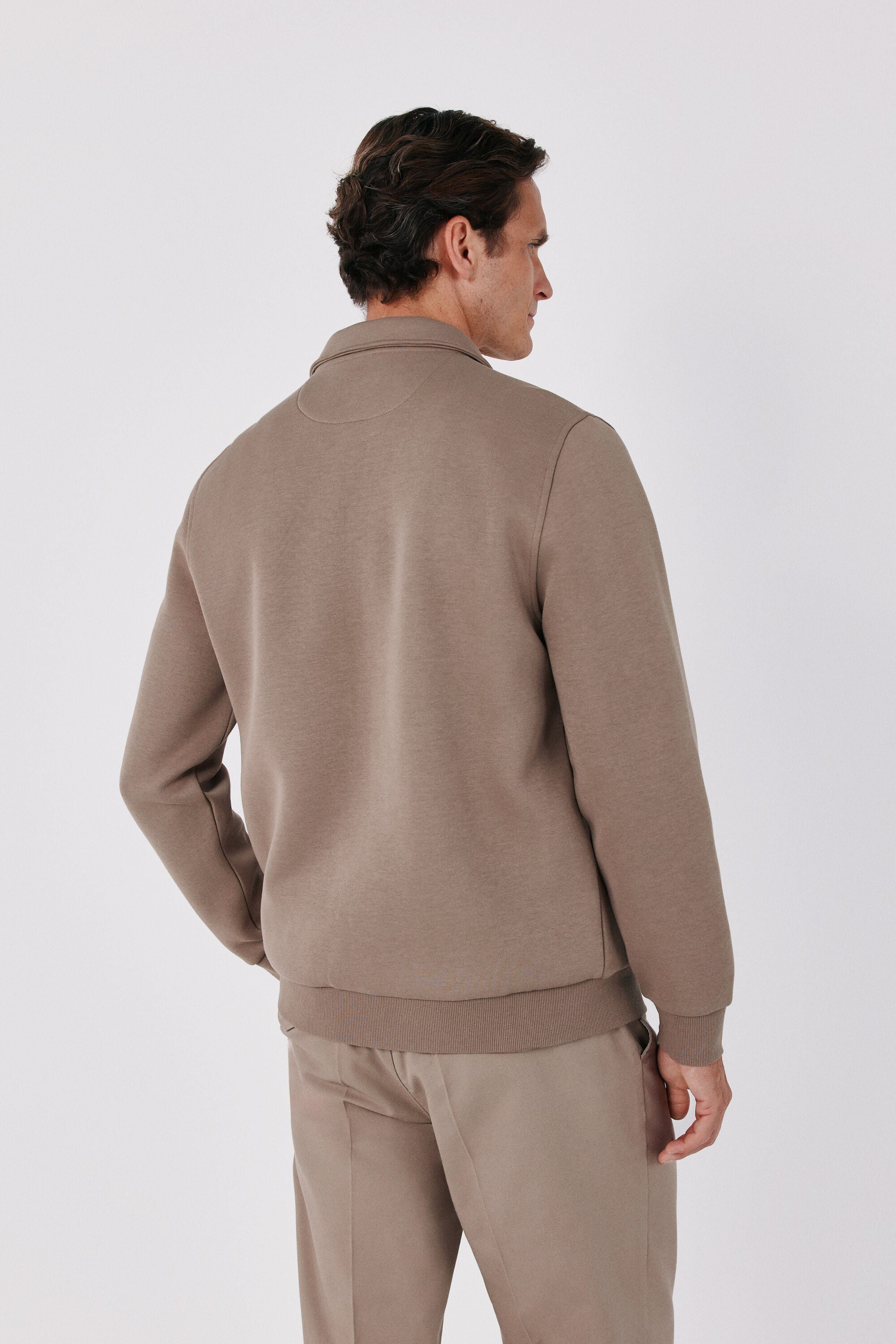 Cortefiel Polo neck neoprene cardigan Brown
