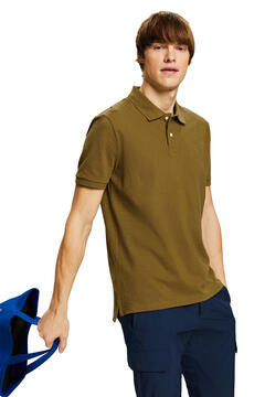 Cortefiel Slim-fit cotton piqué polo shirt with short sleeves Camel