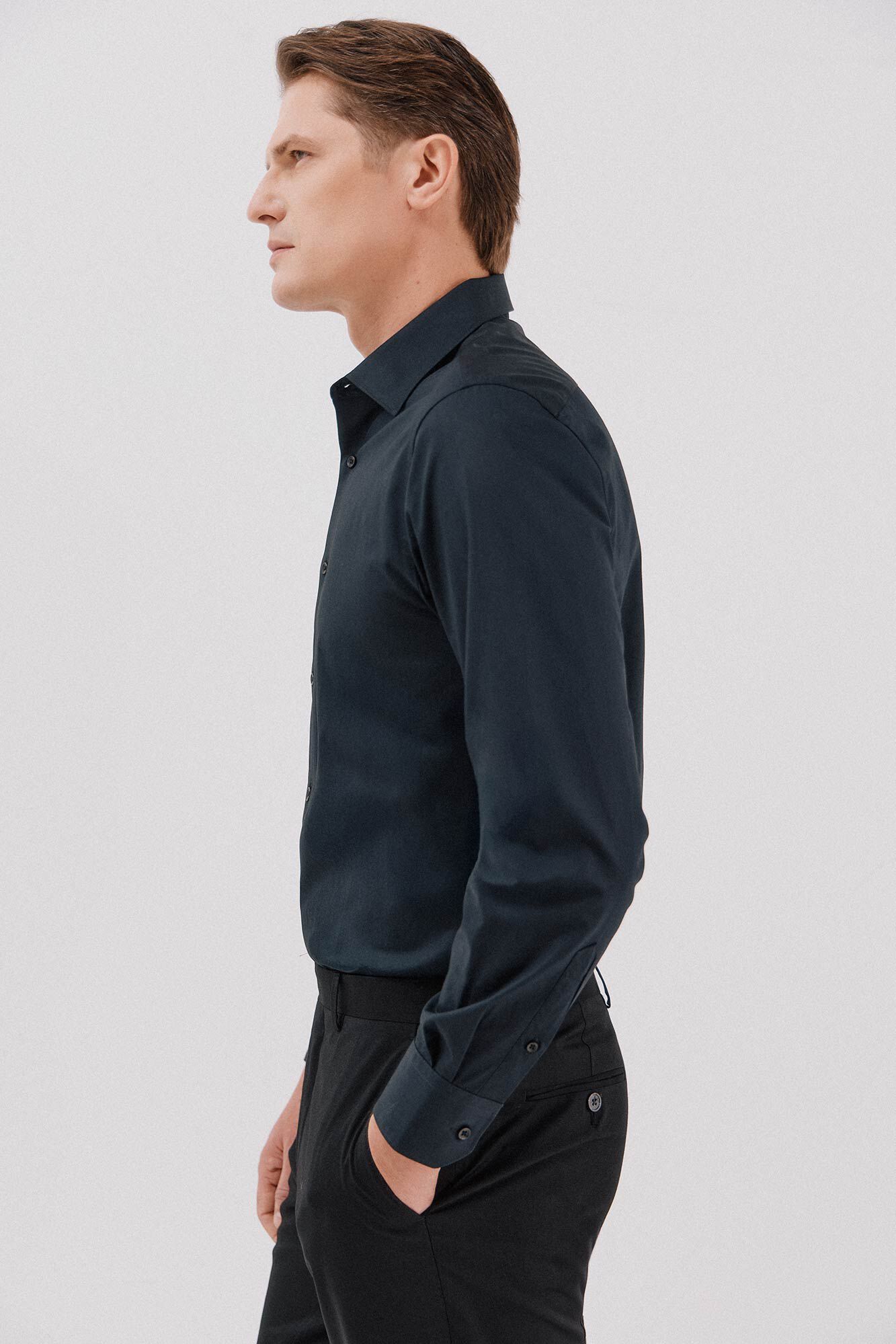 Cortefiel Plain tencel cotton dress shirt Navy