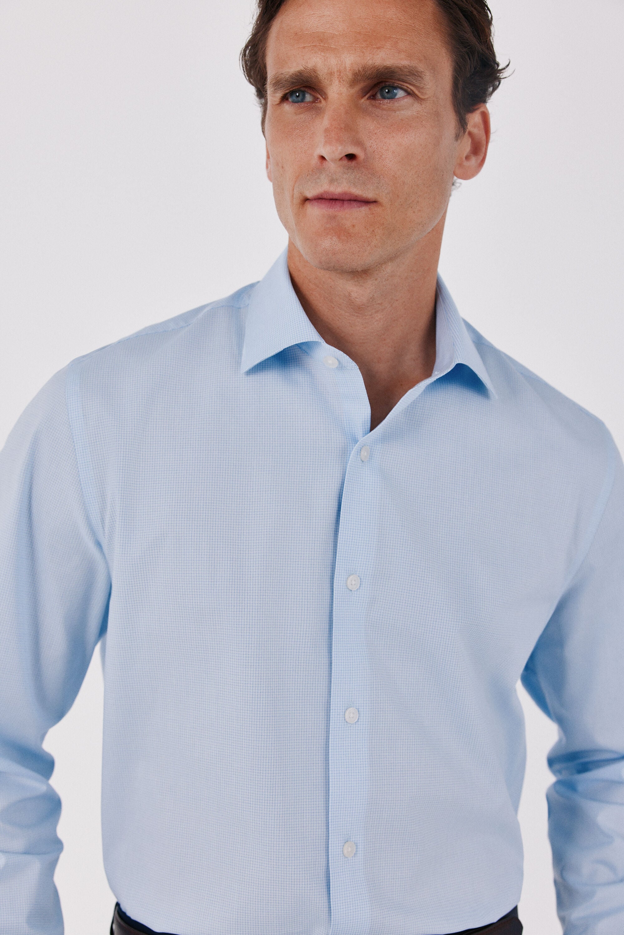 Cortefiel Easy-iron micro-check dress shirt Blue