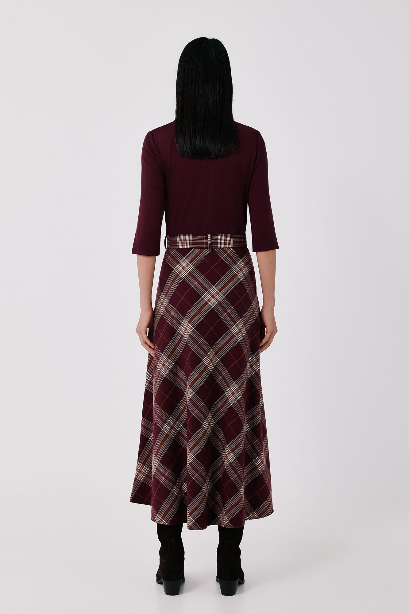 Cortefiel Plaid print ruched dress Red