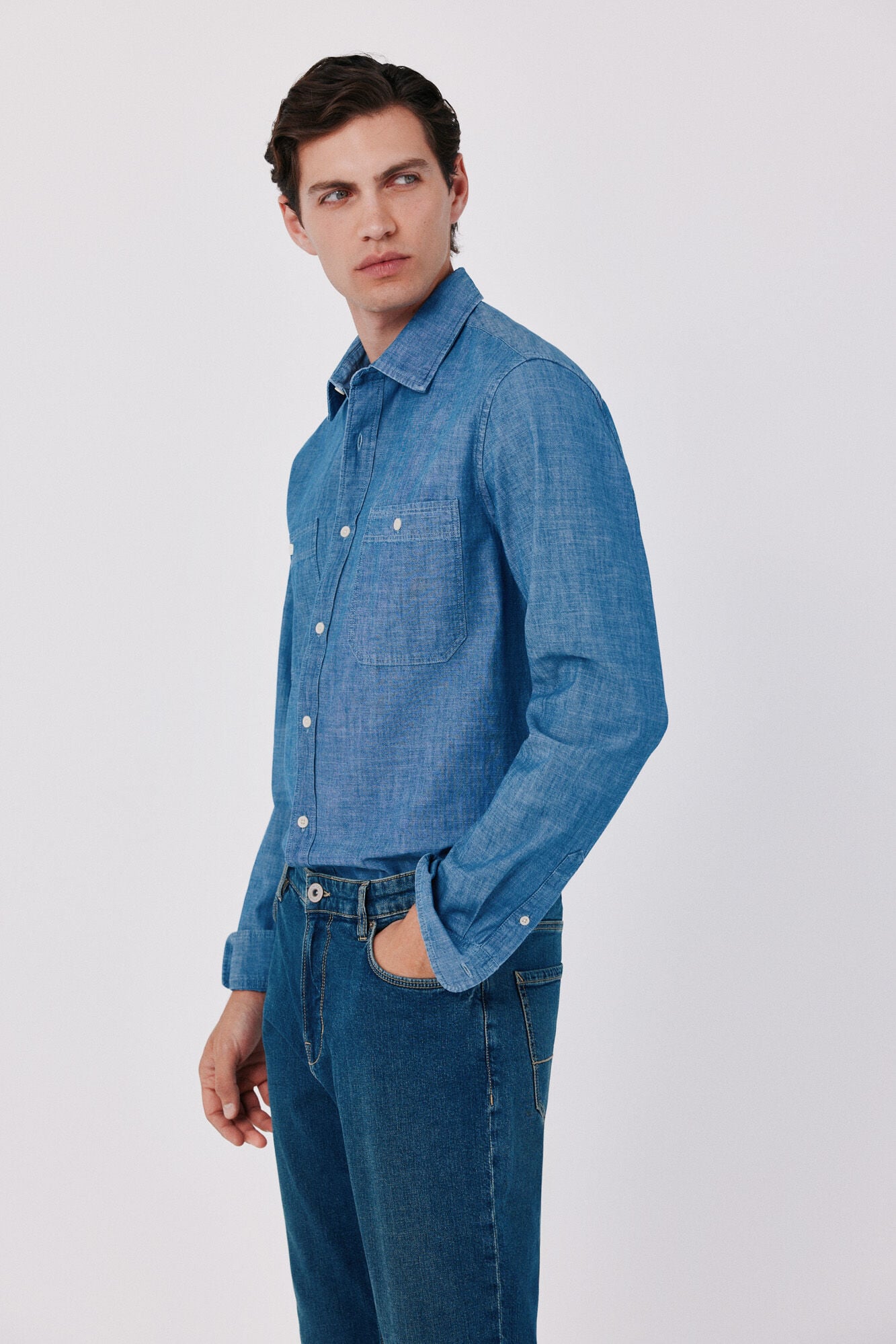 Cortefiel Camisa chambray utility Azul marino