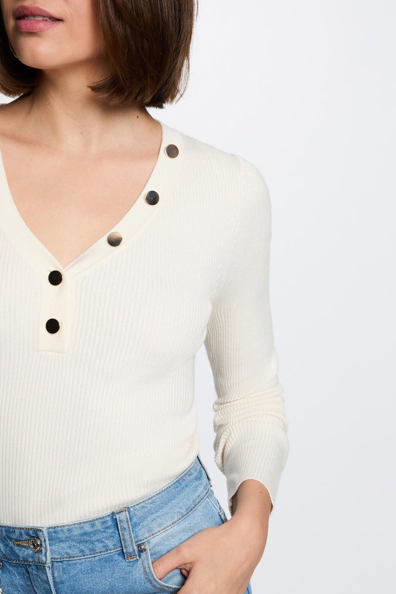 Morgan Jersey ajustado con cuello en V