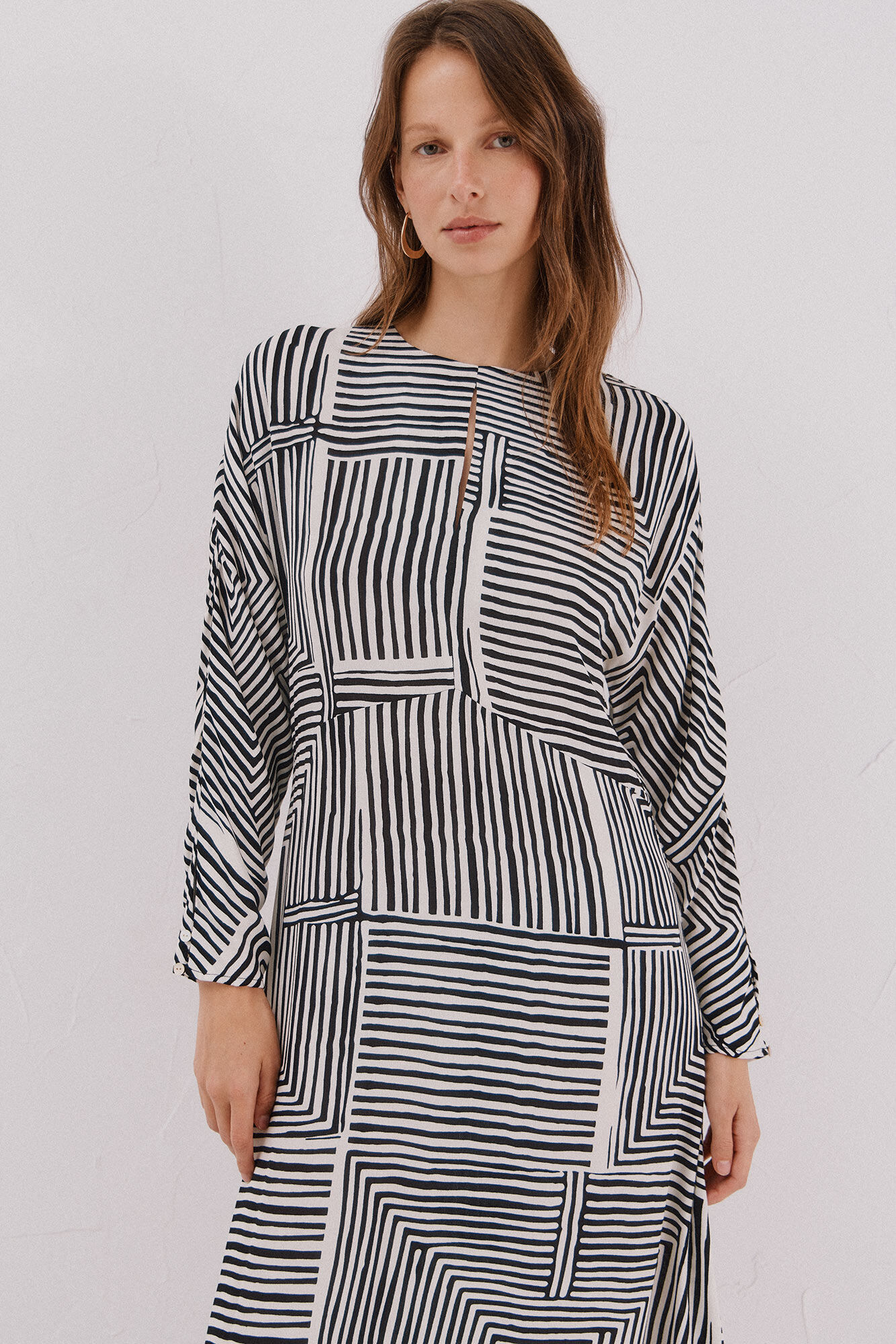 Cortefiel Vestido estampado midi Estampado blanco