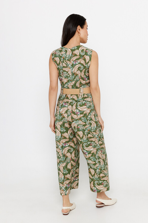Cortefiel Jumpsuit with belt Printed green