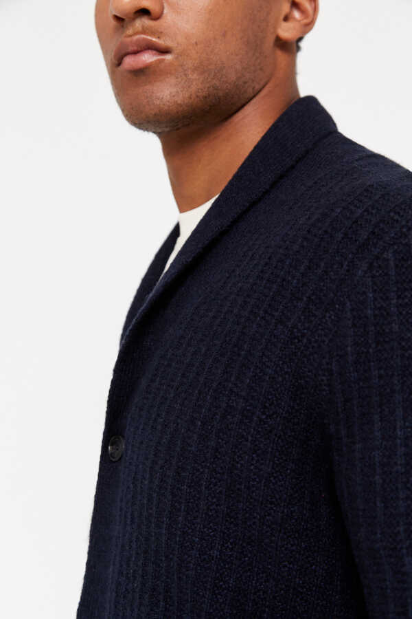 Cortefiel Cardigan with textured wool and button fastening Navy
