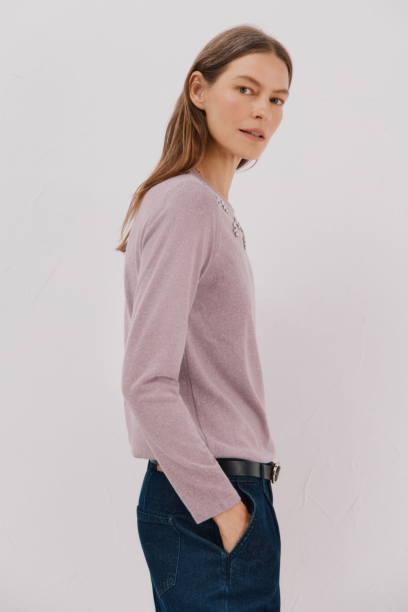 Cortefiel Camiseta com detalhes em strass Roxo