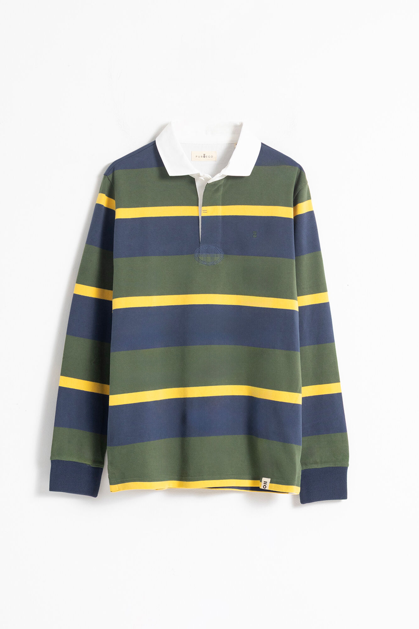 PuroEGO Camisa polo de algod&atilde;o multi-listrada Verde