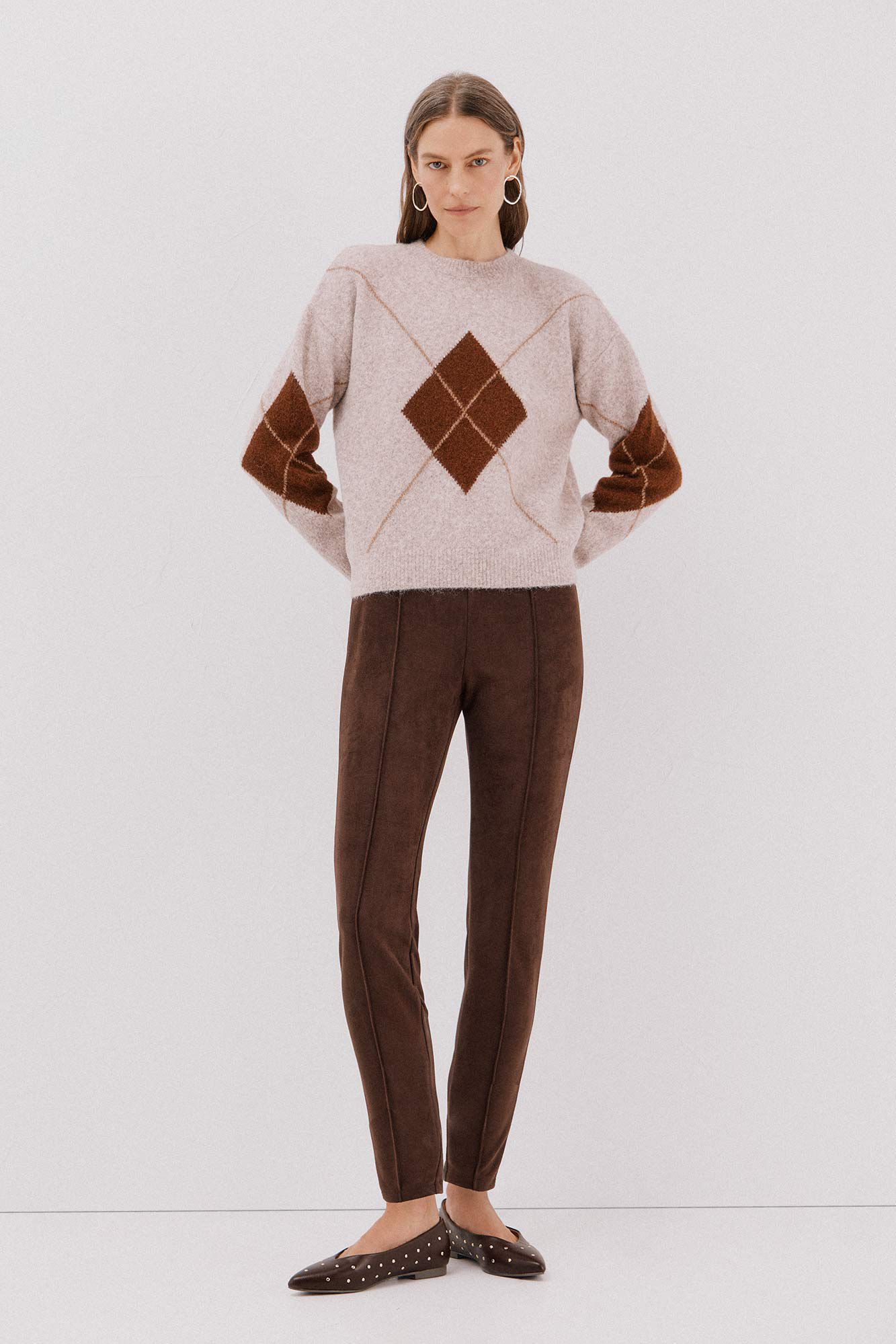 Cortefiel Su&eacute;ter de malha diamante Tostado