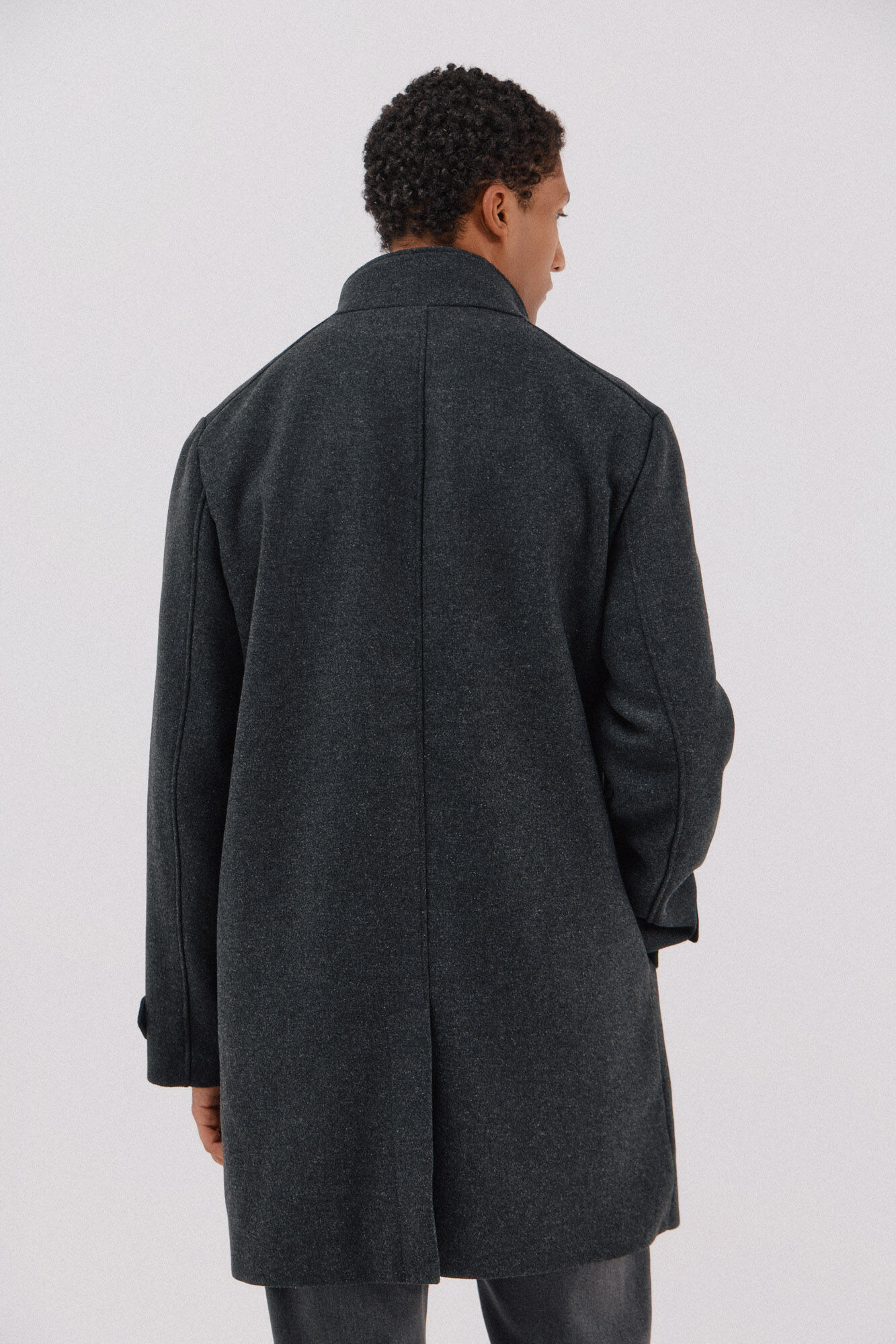 Cortefiel Coat with structured stand-up collar Dark grey
