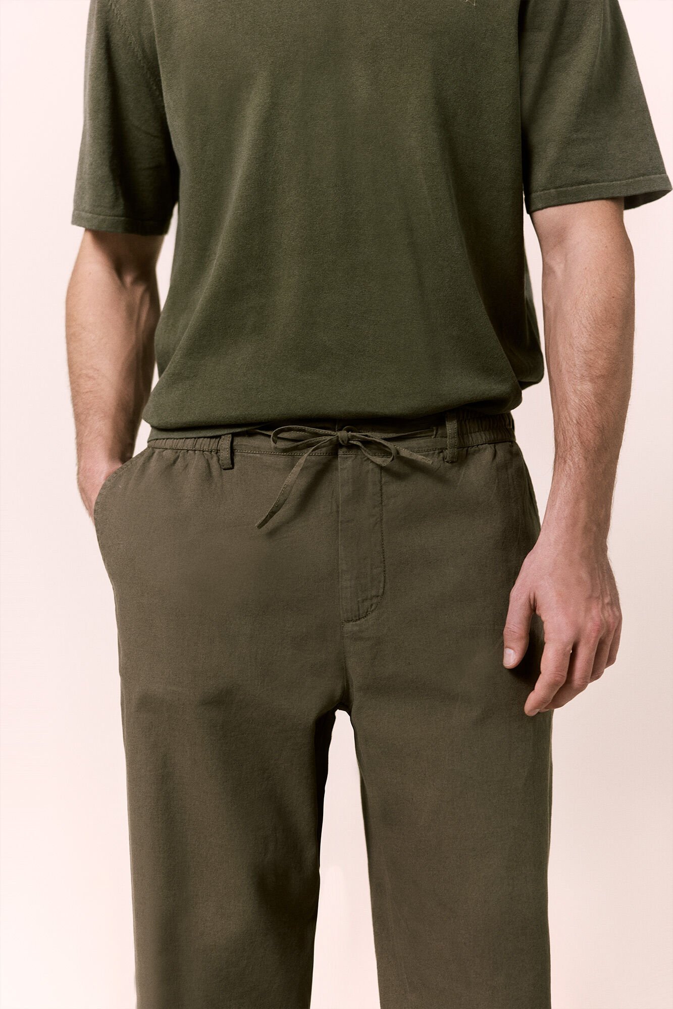 OOTO Pantal&oacute;n de lino-algod&oacute;n regular Kaki