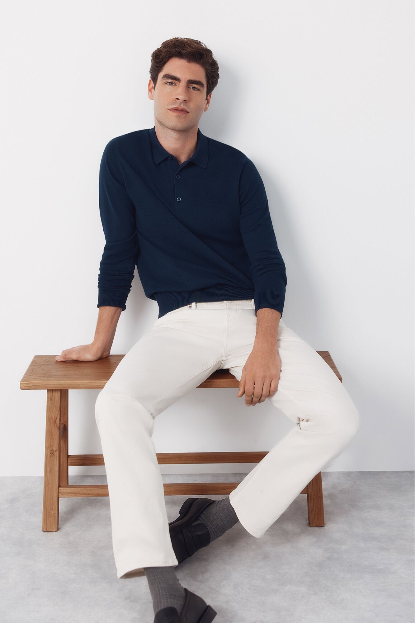 Cortefiel Camisa polo de algod&atilde;o de manga manga comprida