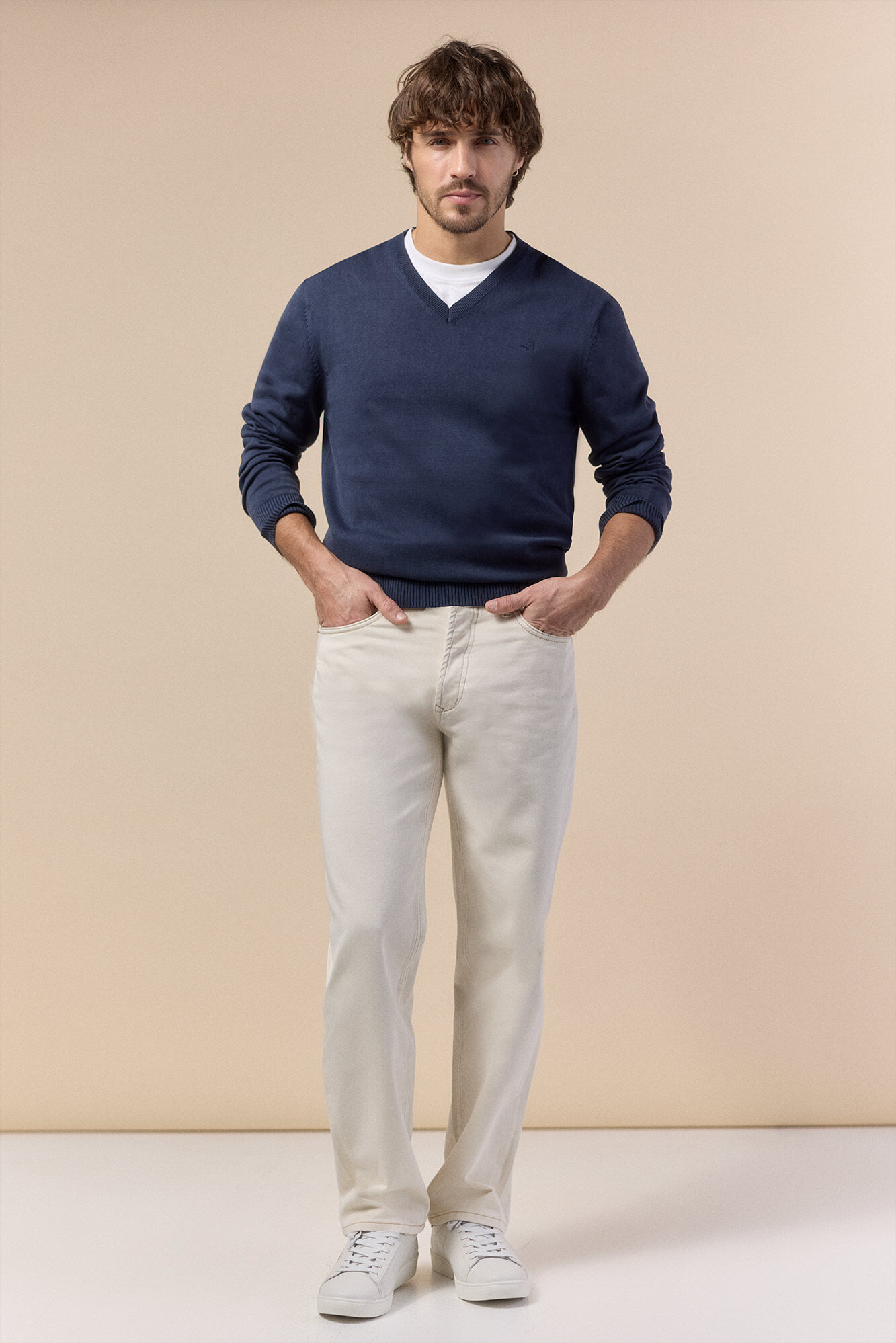 OOTO Jersey cuello pico algod&oacute;n lavado Azul marino