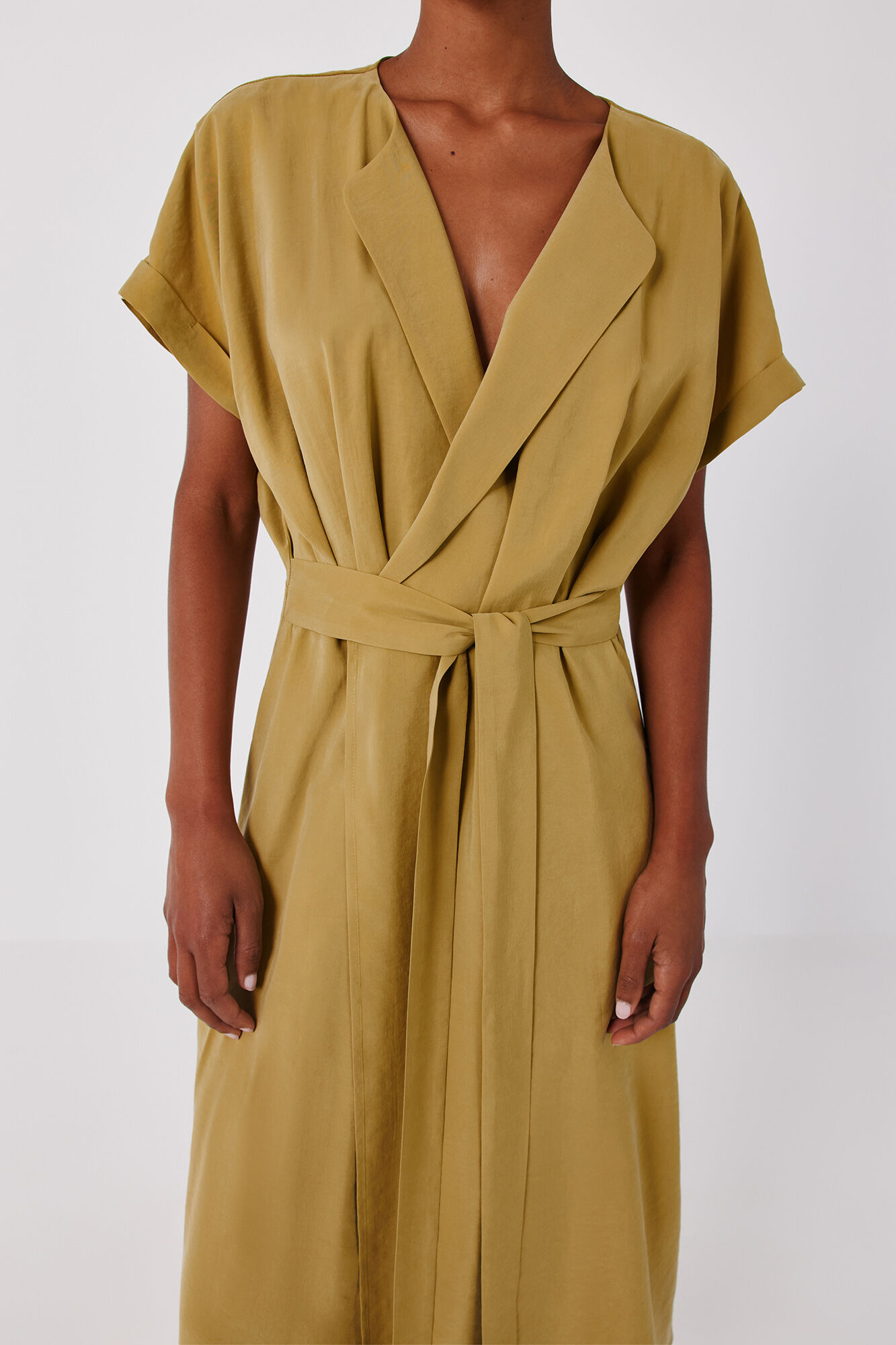 Cortefiel Wrap tencel dress Yellow