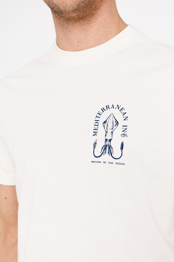 Cortefiel Squid graphic T-shirt Beige