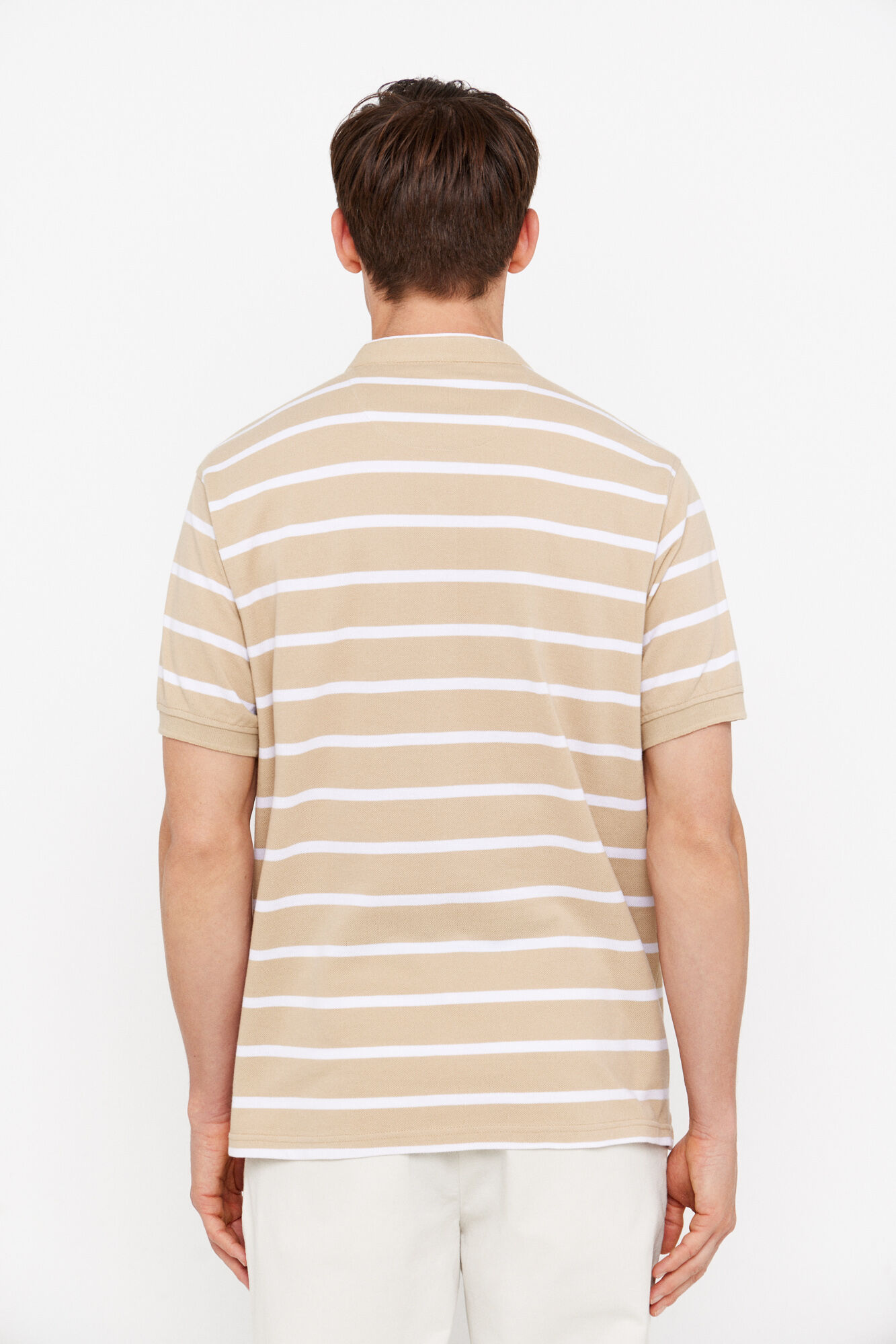Cortefiel Striped polo shirt with mandarin collar Beige