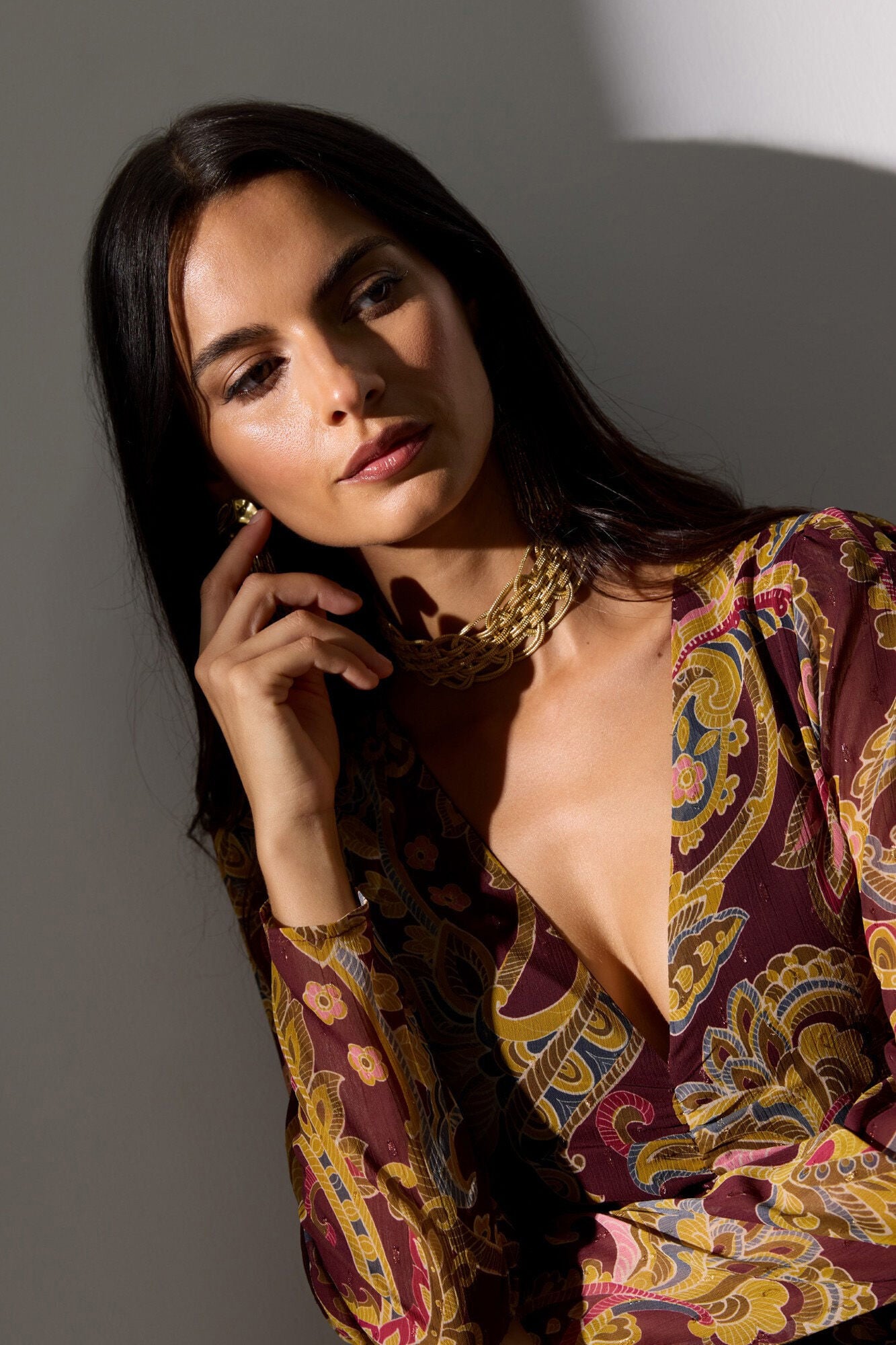 Silbon Vestido longo com fenda estampado em cashmere