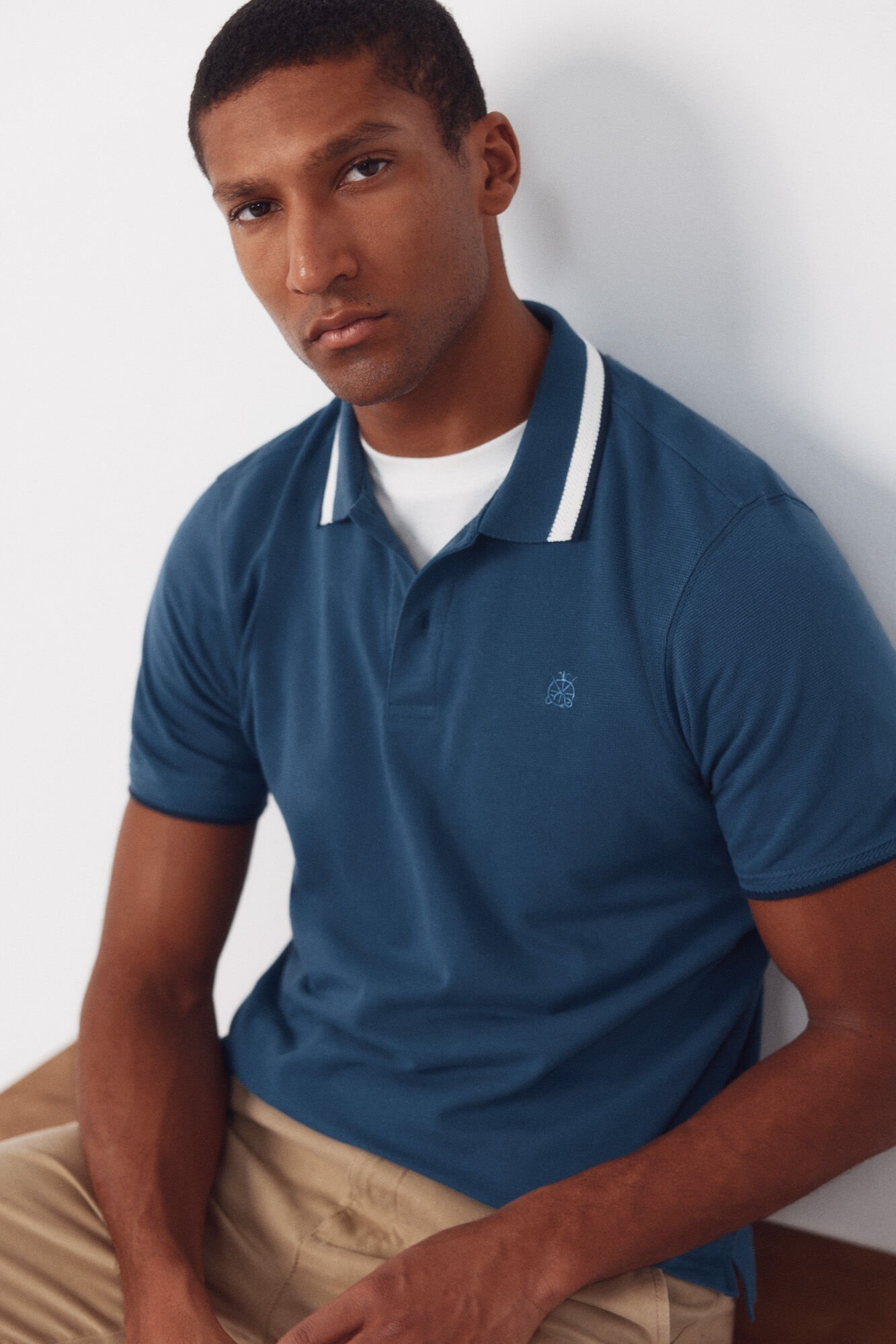 Cortefiel Fantasy neck structure polo shirt Blue