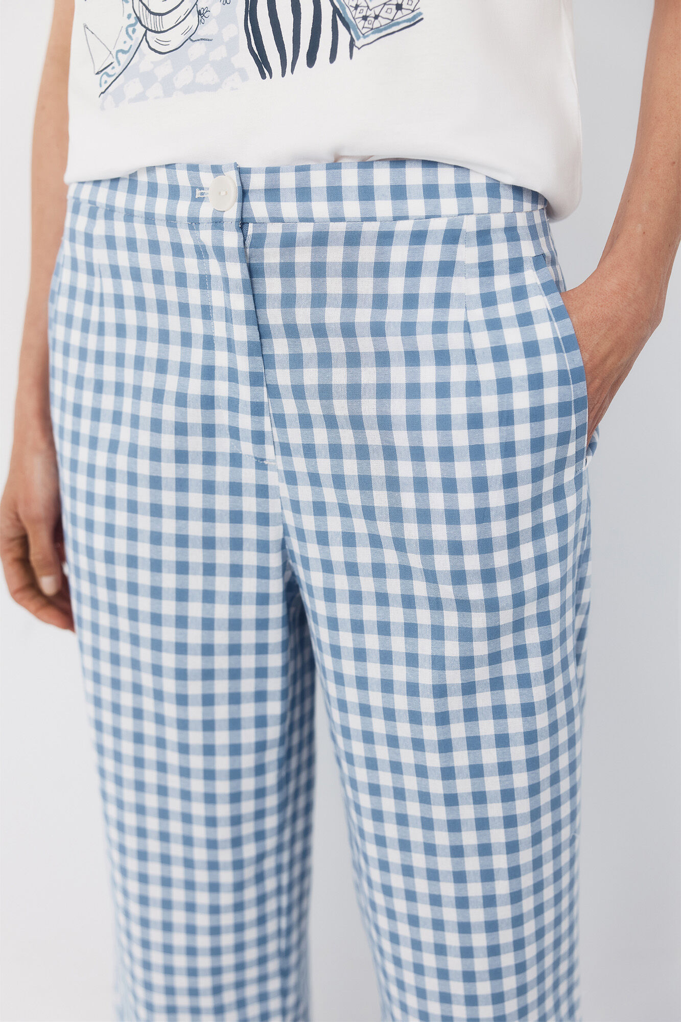 Cortefiel Gingham trousers Printed blue