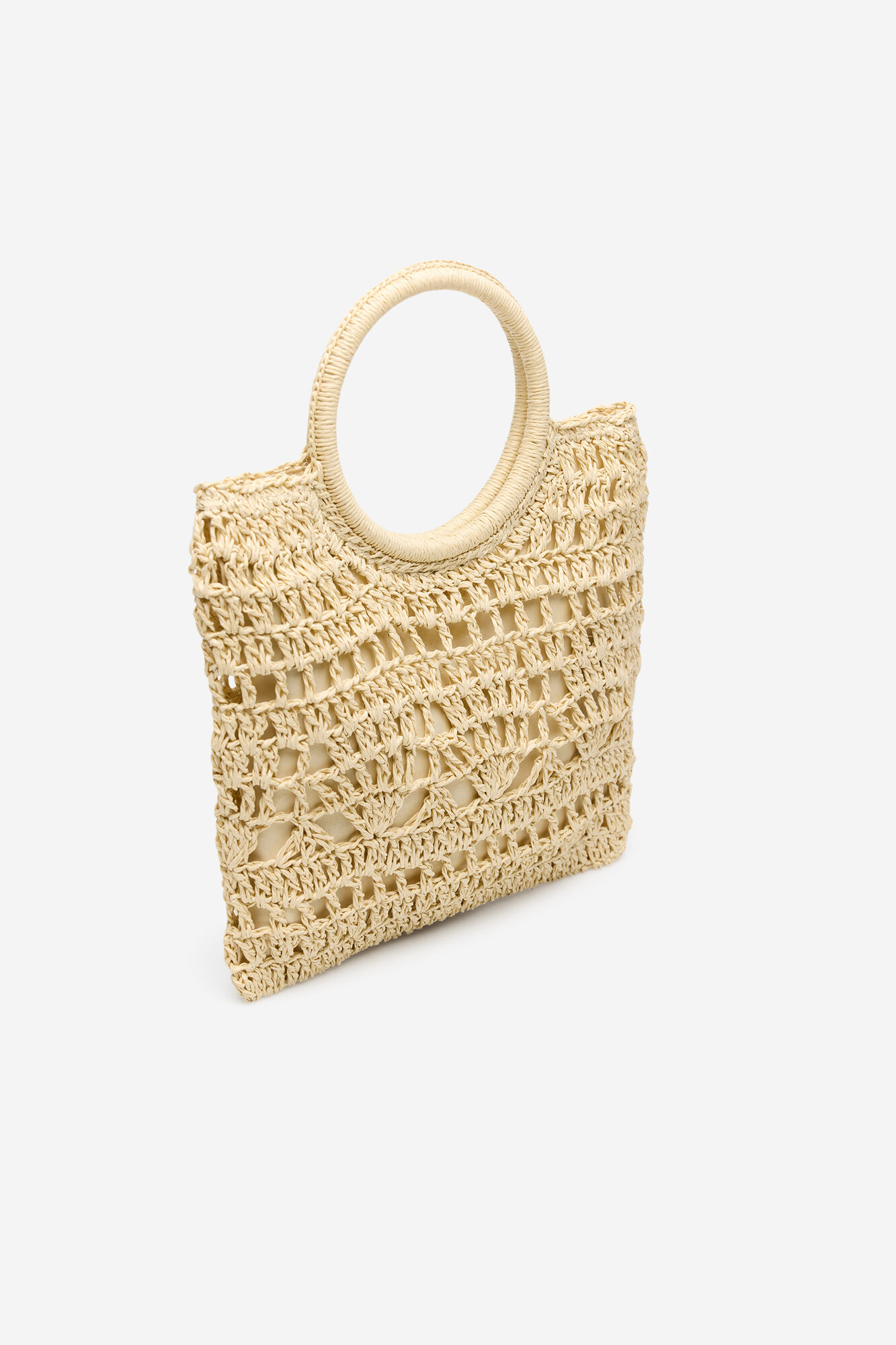 Cortefiel Raffia braided pouch Nude
