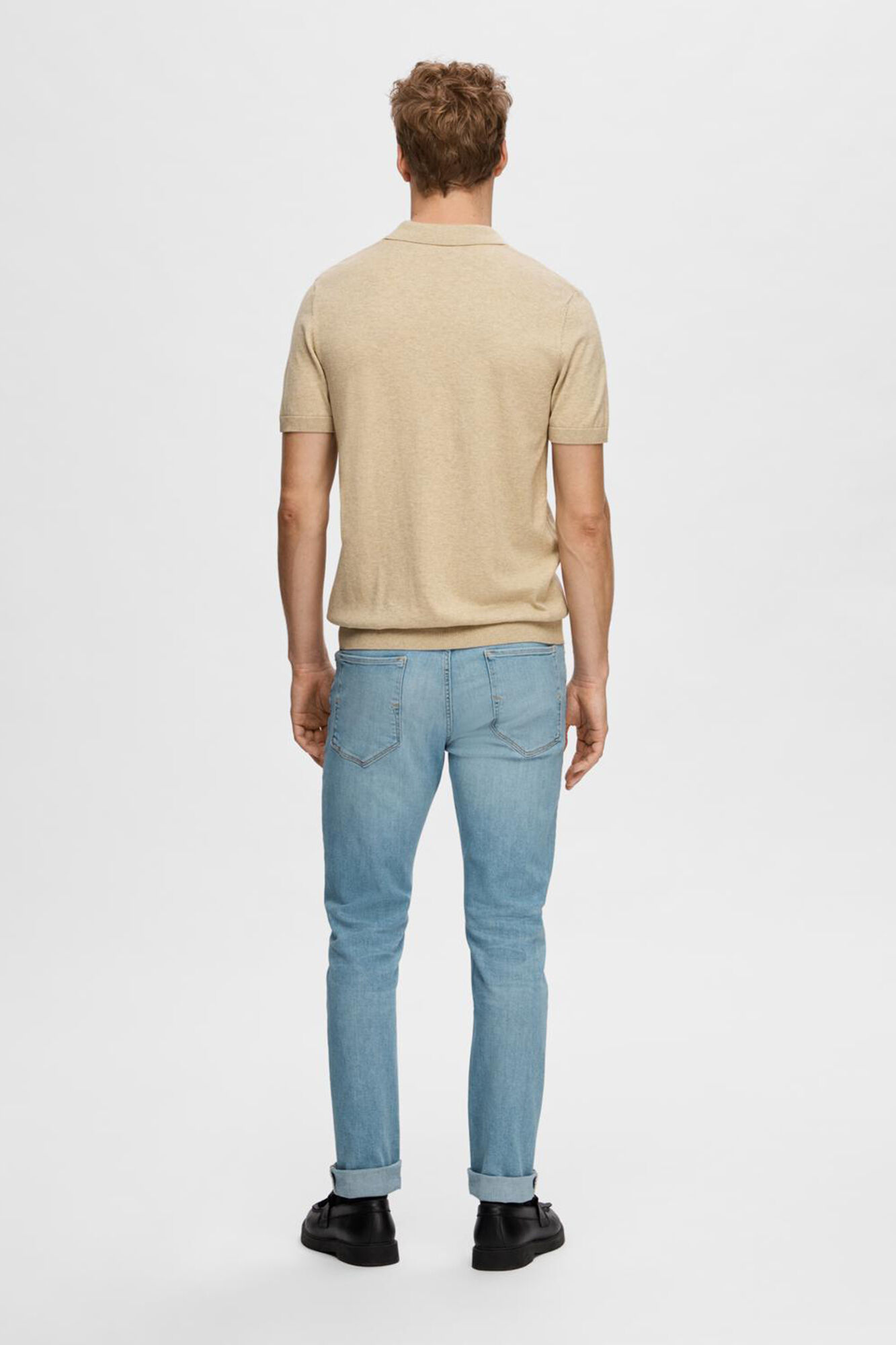 Selected Polo de malha de manga curta Tostado