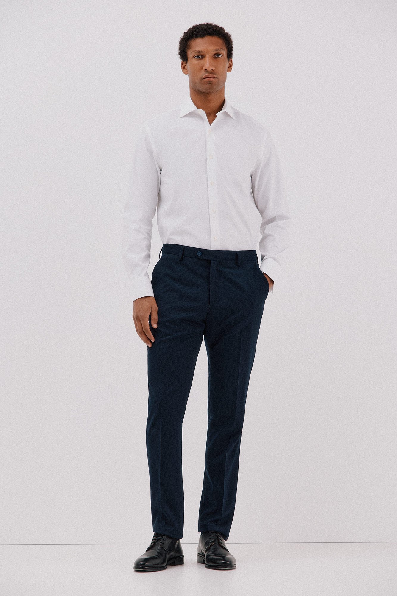 Cortefiel Camisa social riscas de algod&atilde;o tencel Branco