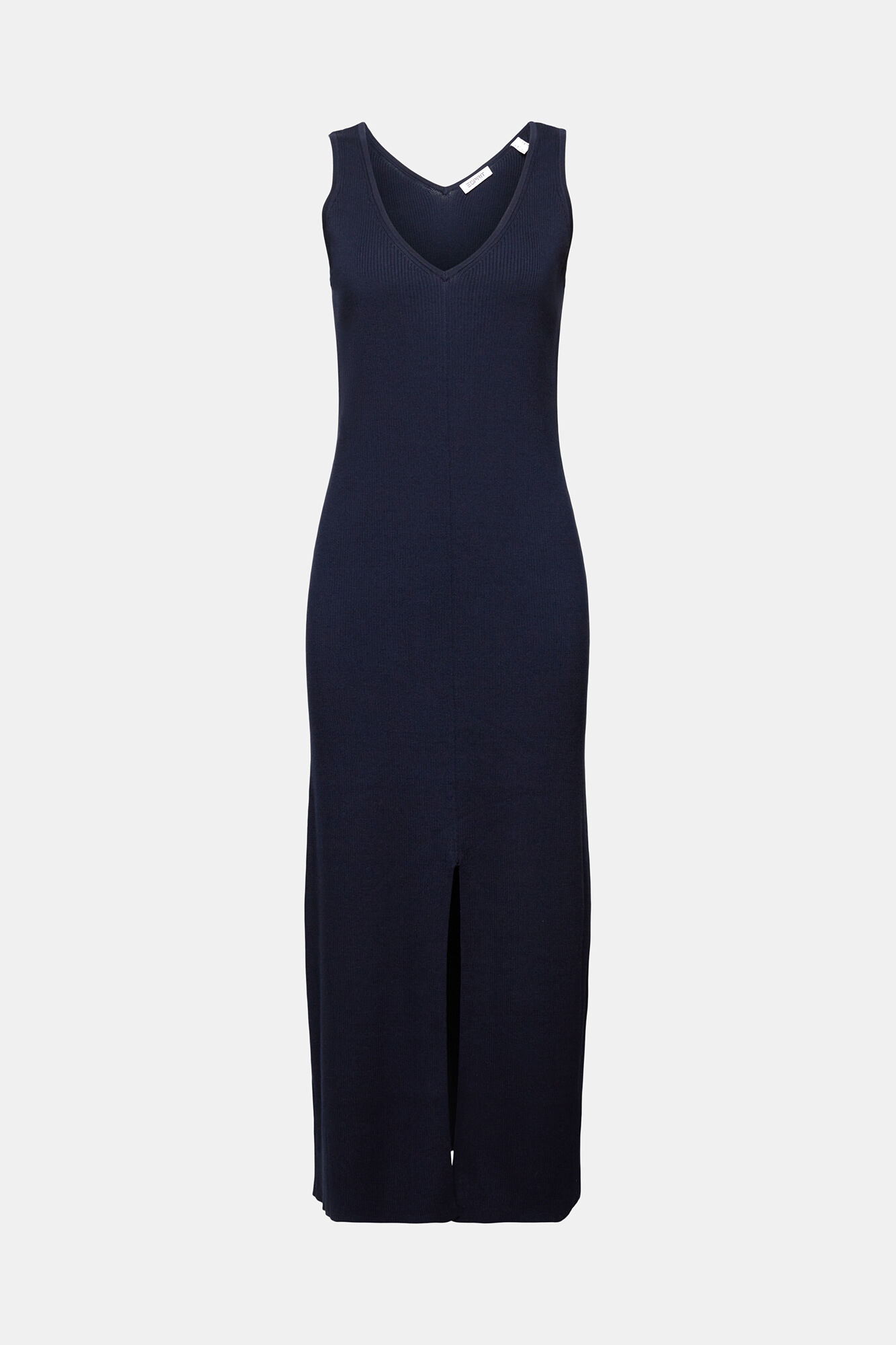 Esprit Vestido comprido malha canelada algod&atilde;o  Azul