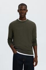 Selected 100% merino wool jumper Dark green