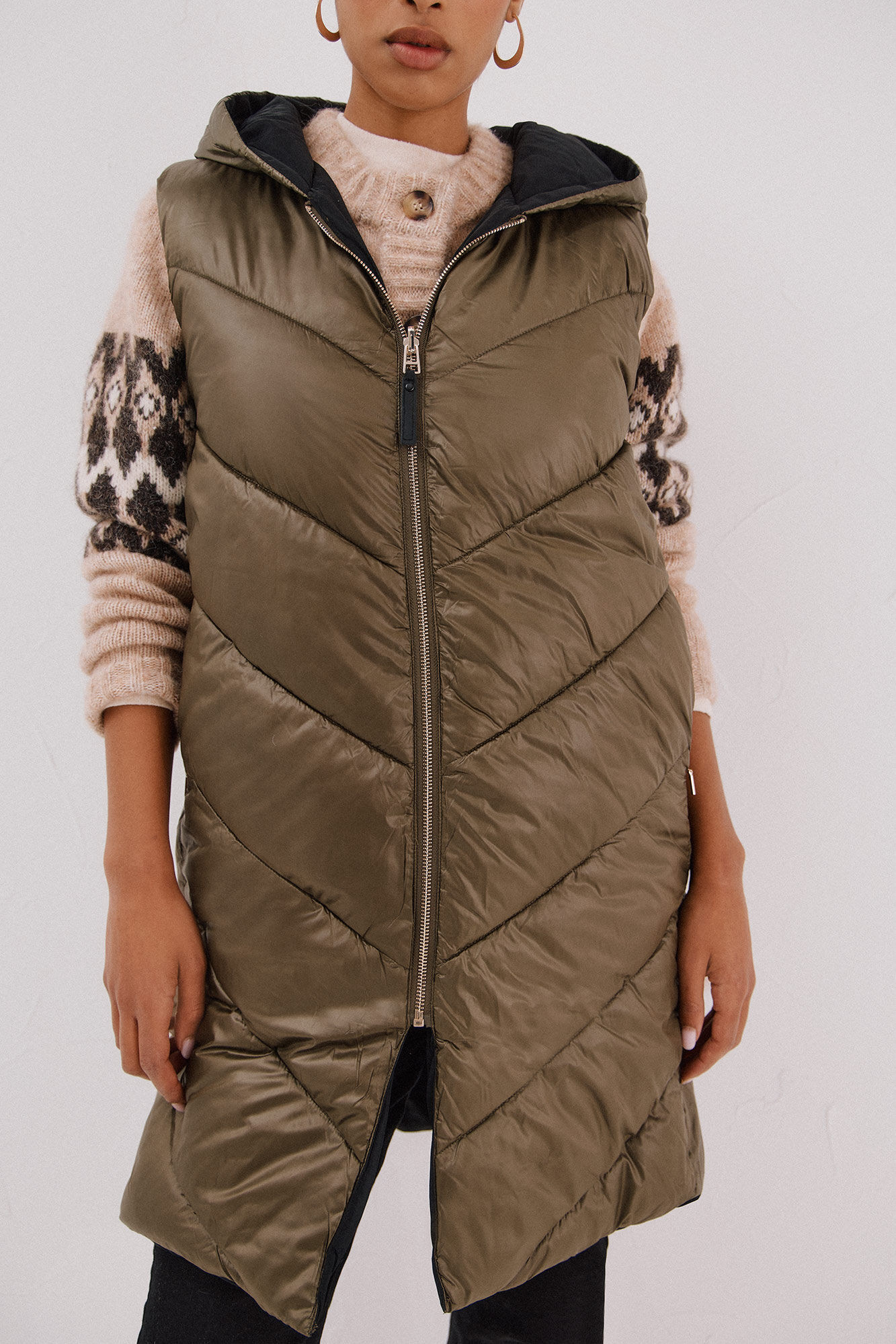 Cortefiel Long reversible gilet Kaki