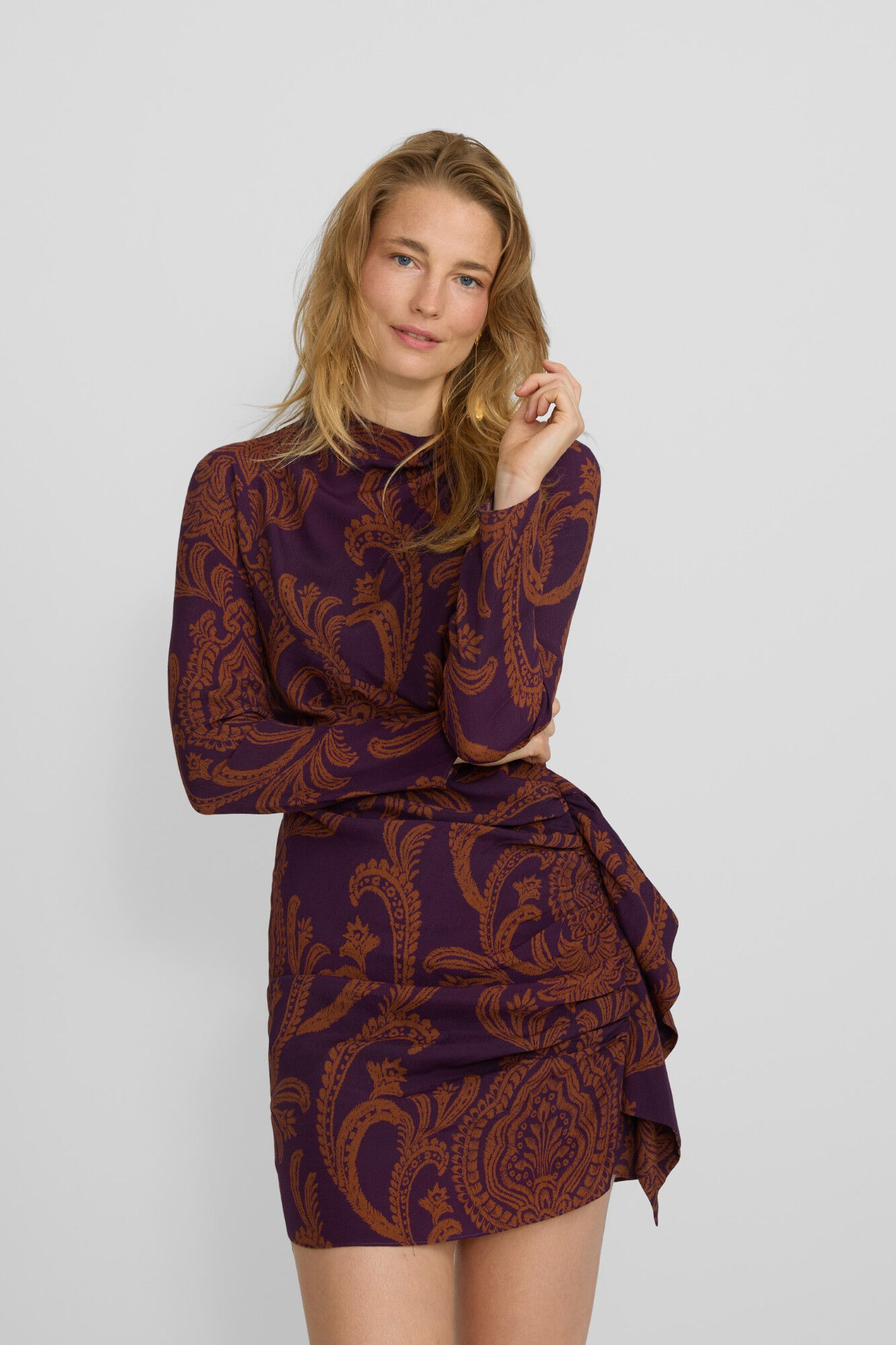 Silbon Vestido curto estampado drapeado Multicolorido