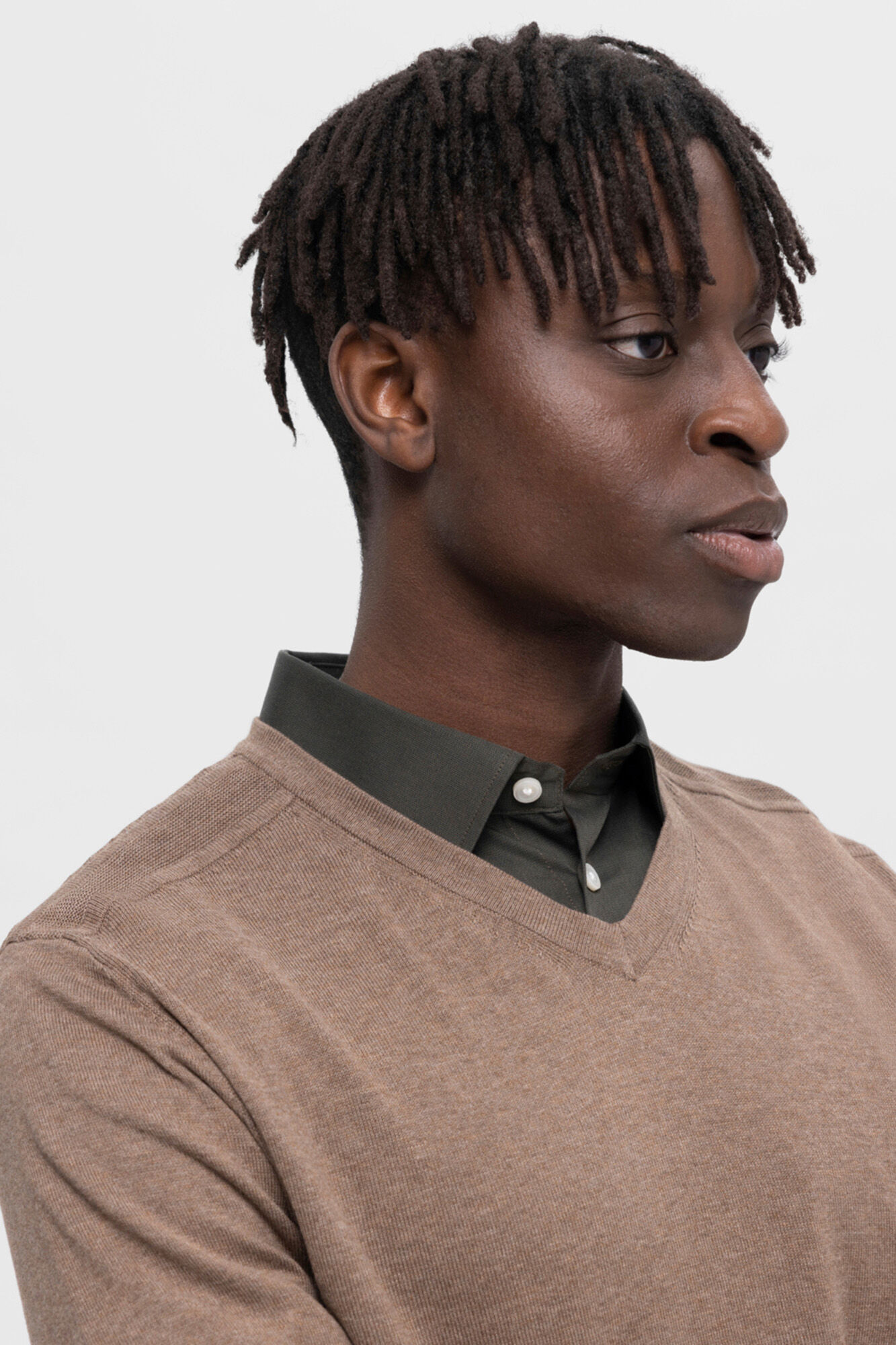 Selected Jersey con cuello de pico 100% algod&oacute;n Marr&oacute;n