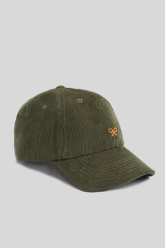 Cortefiel Silbon mini logo corduroy cap in green Green