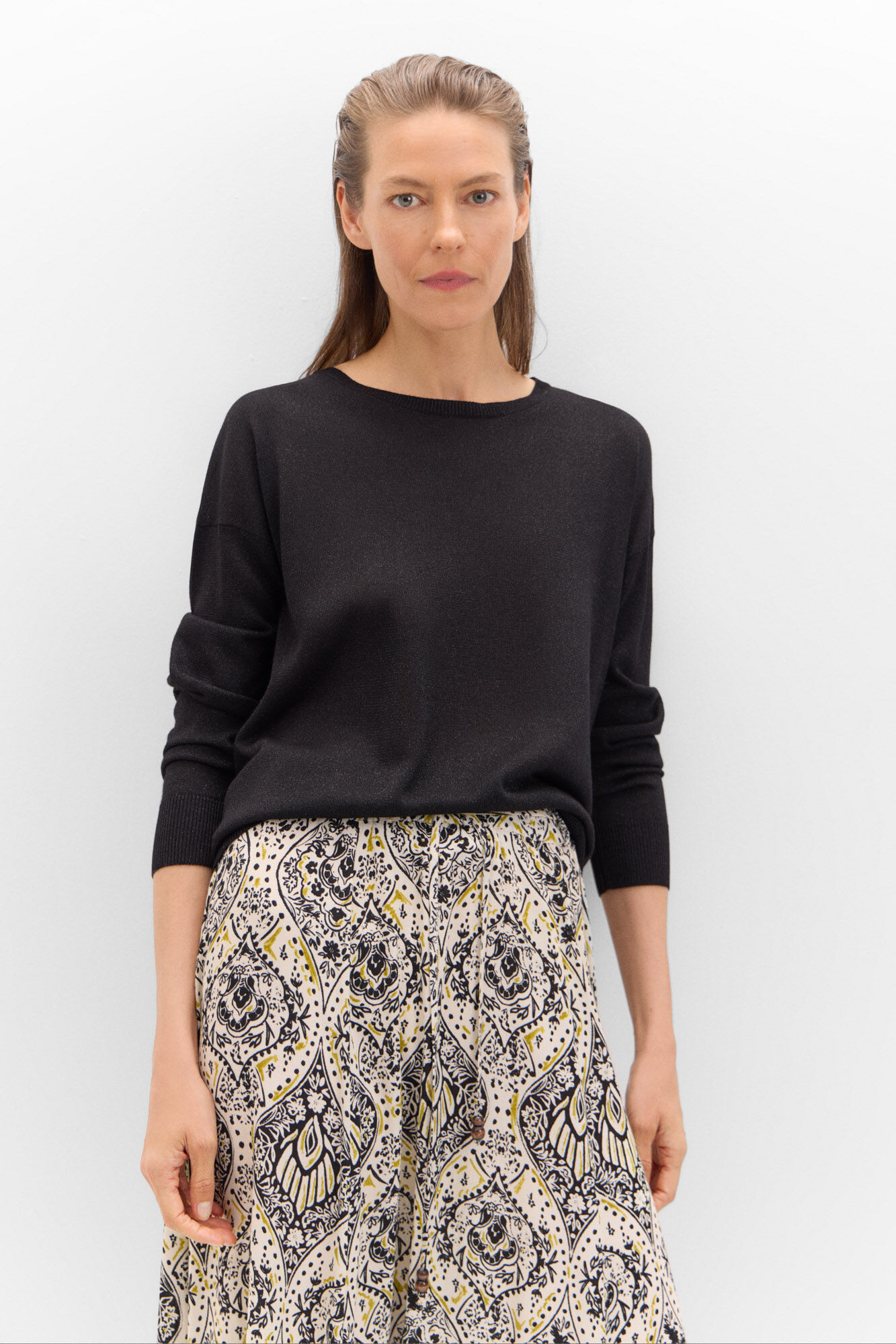 Cortefiel Metallic knit jumper Black