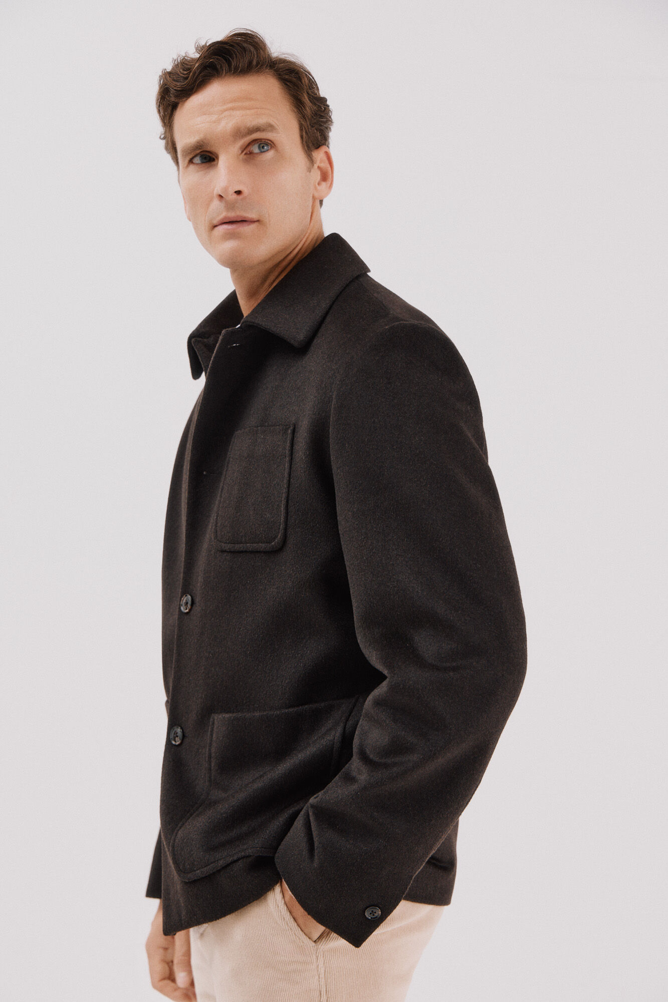 Cortefiel Wool buttons -down overshirt  Dark brown