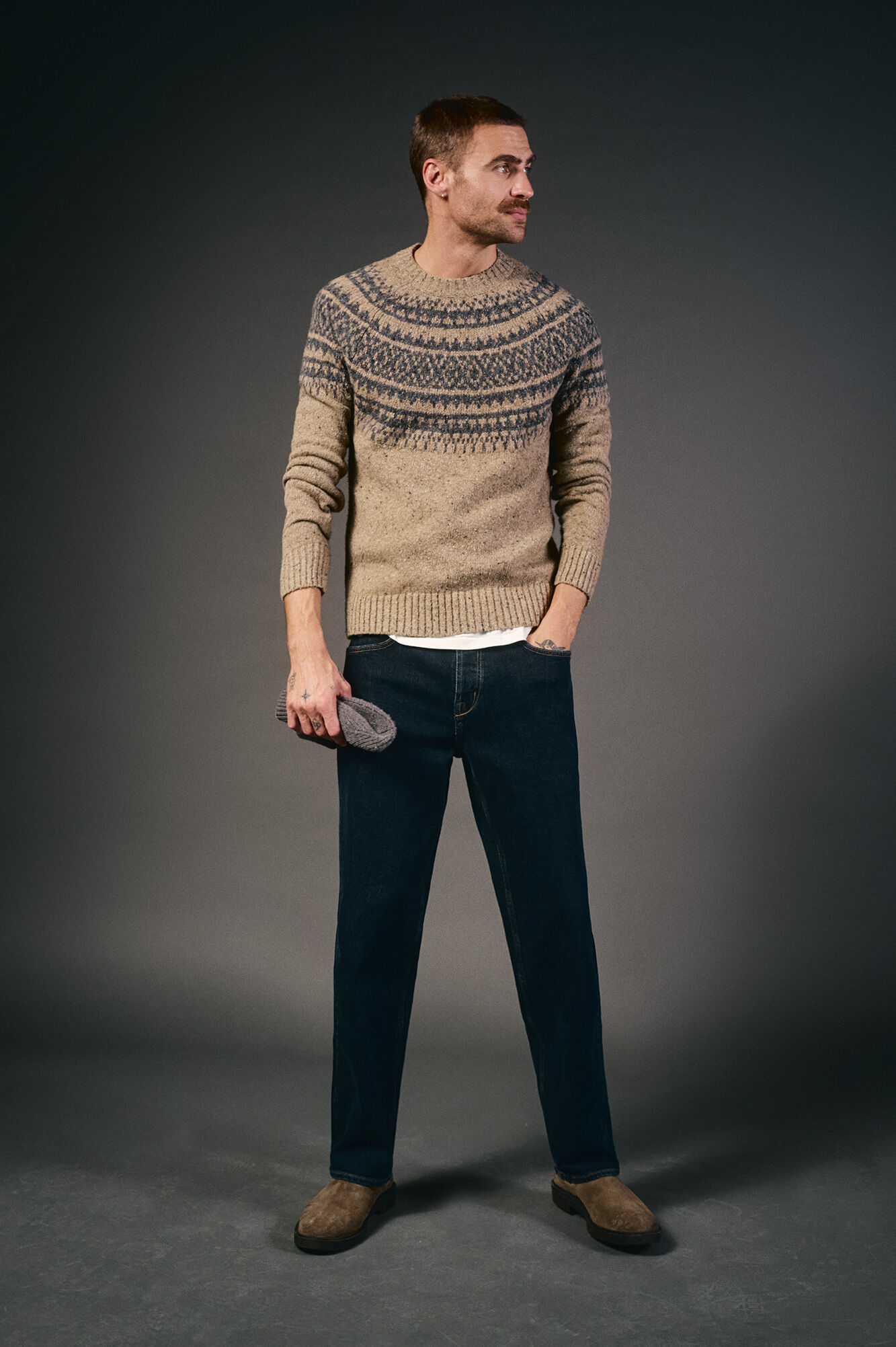 OOTO Camisola de Natal jacquard gola caixa Tostado