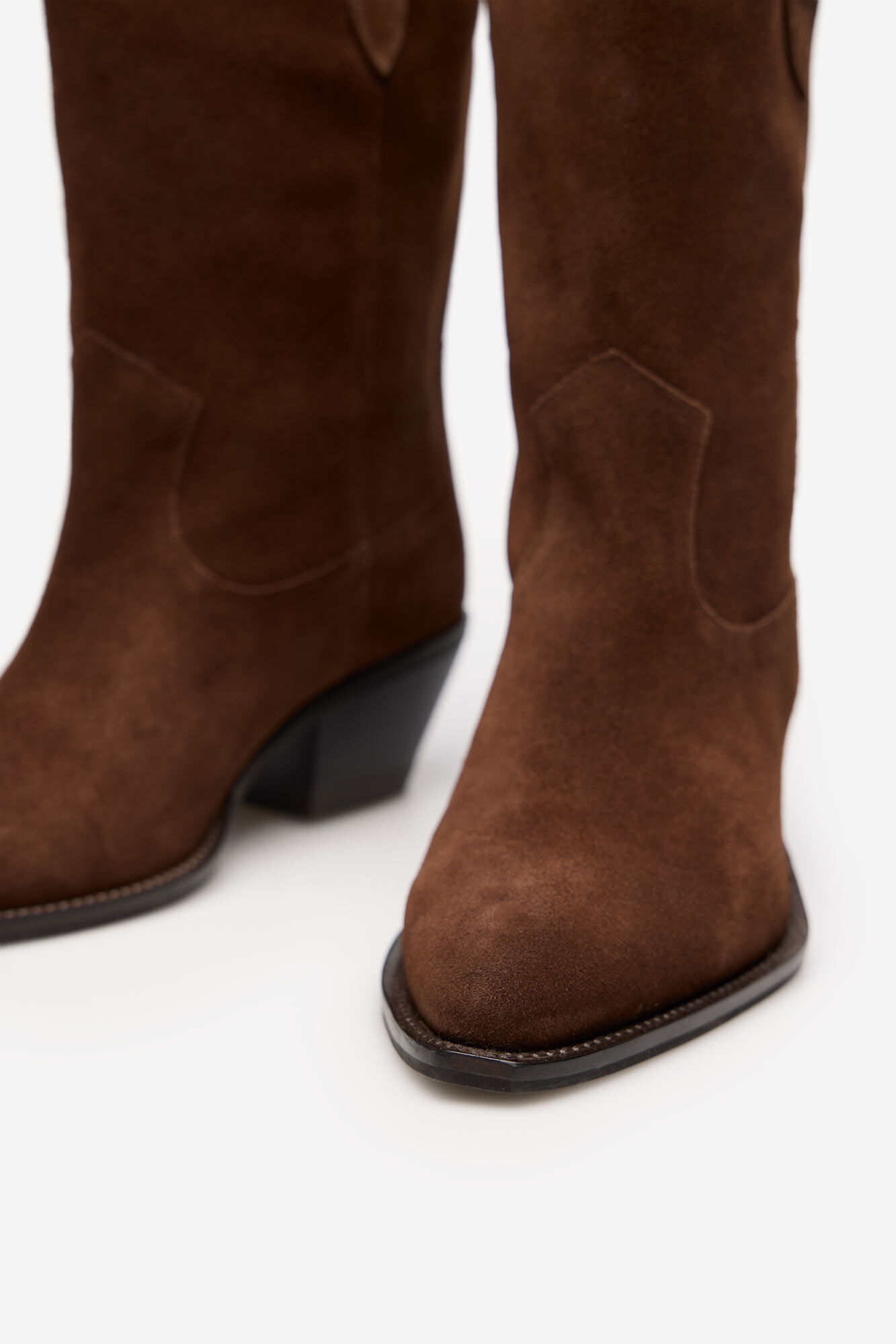 Cortefiel Split leather cowboy boots Dark brown