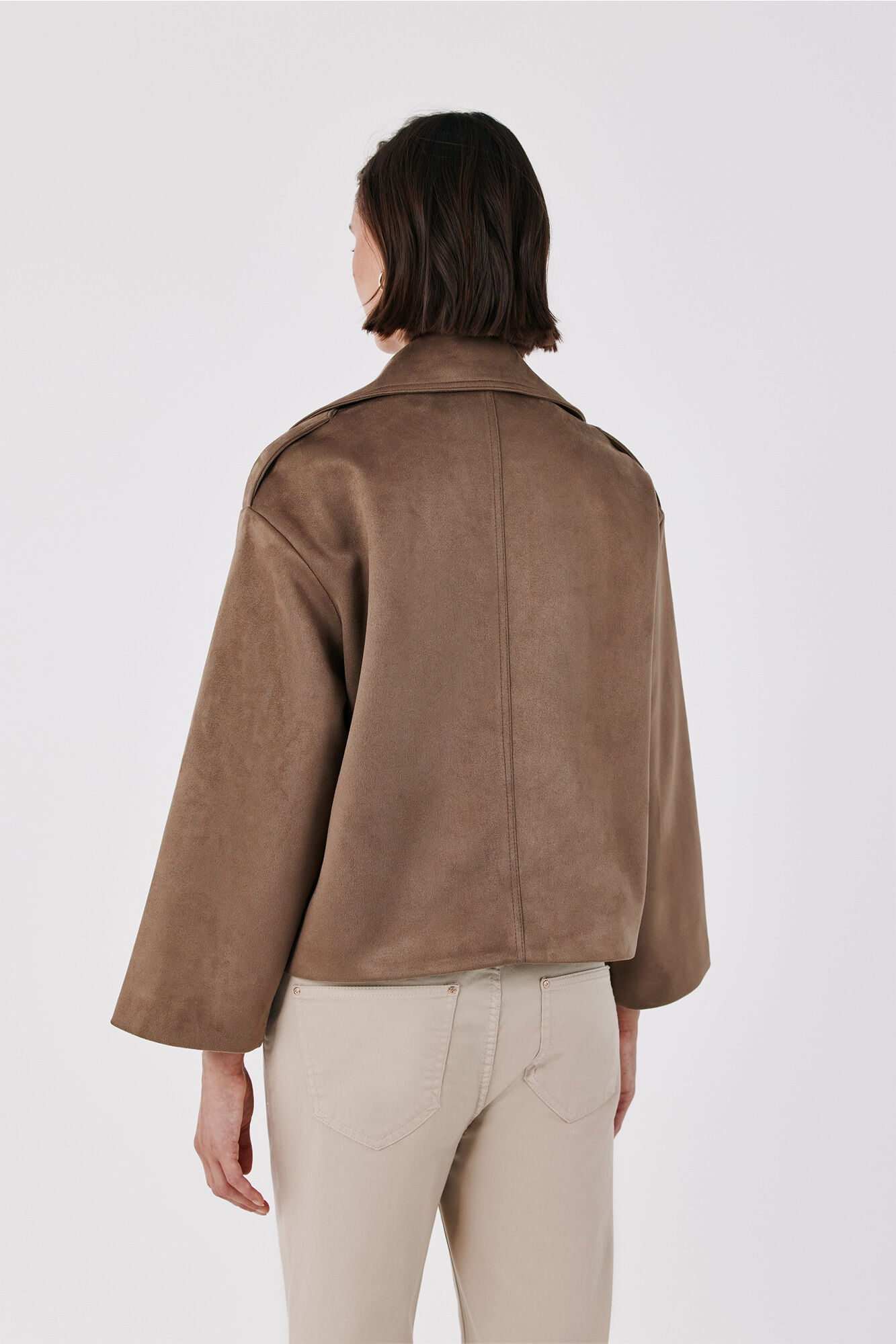 Cortefiel Faux suede short trench Beige