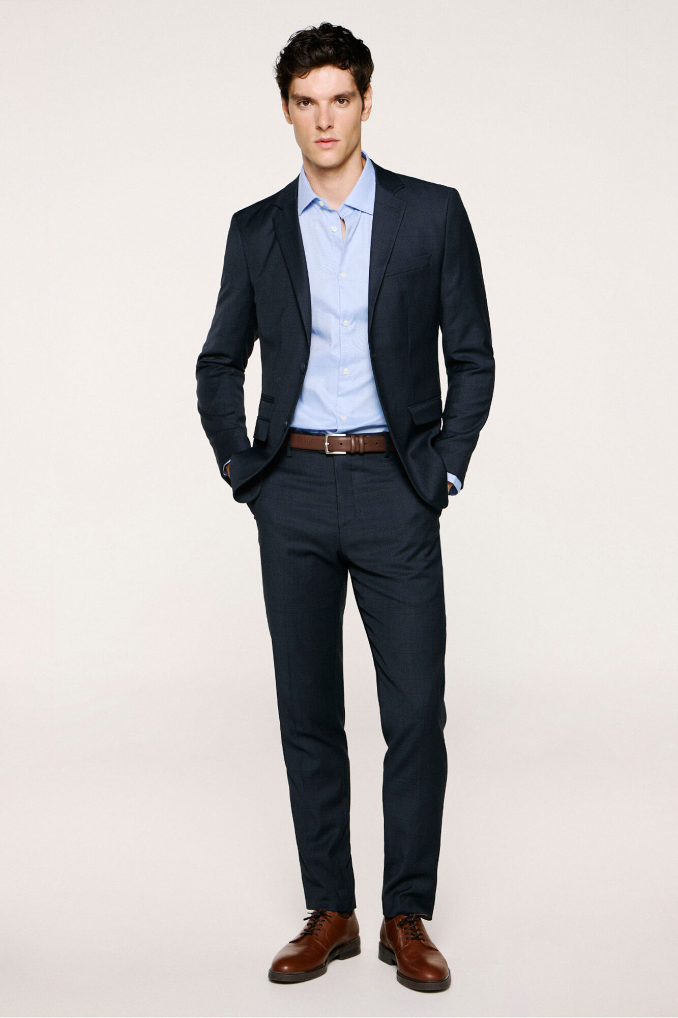 Selected Cal&ccedil;a de terno xadrez slim fit  Azul