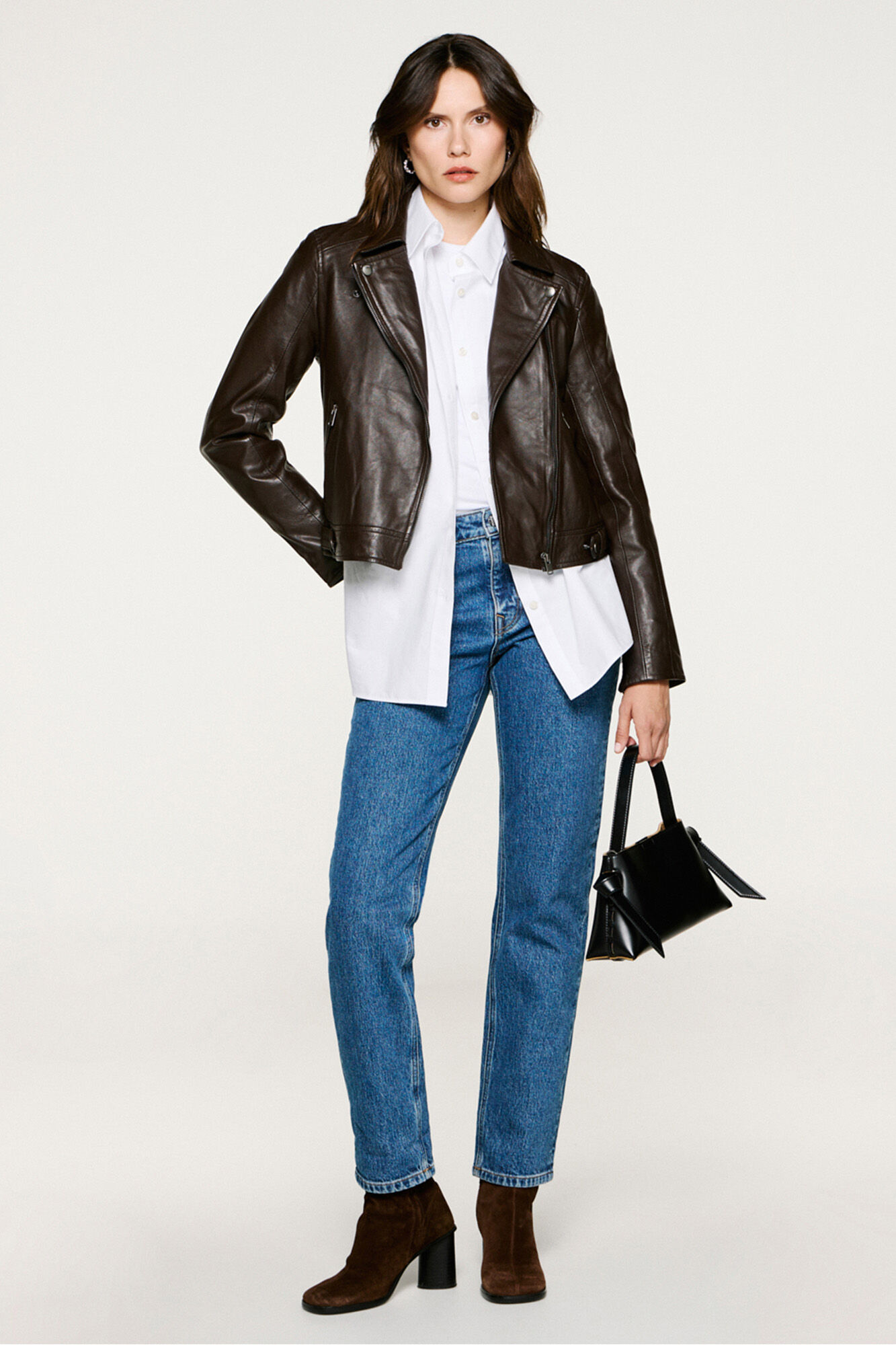 Selected Blus&atilde;o biker curta 100% couro