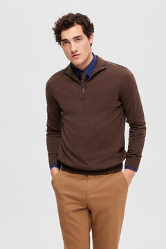 Cortefiel Men's 100% cotton zip-up jumper Brown