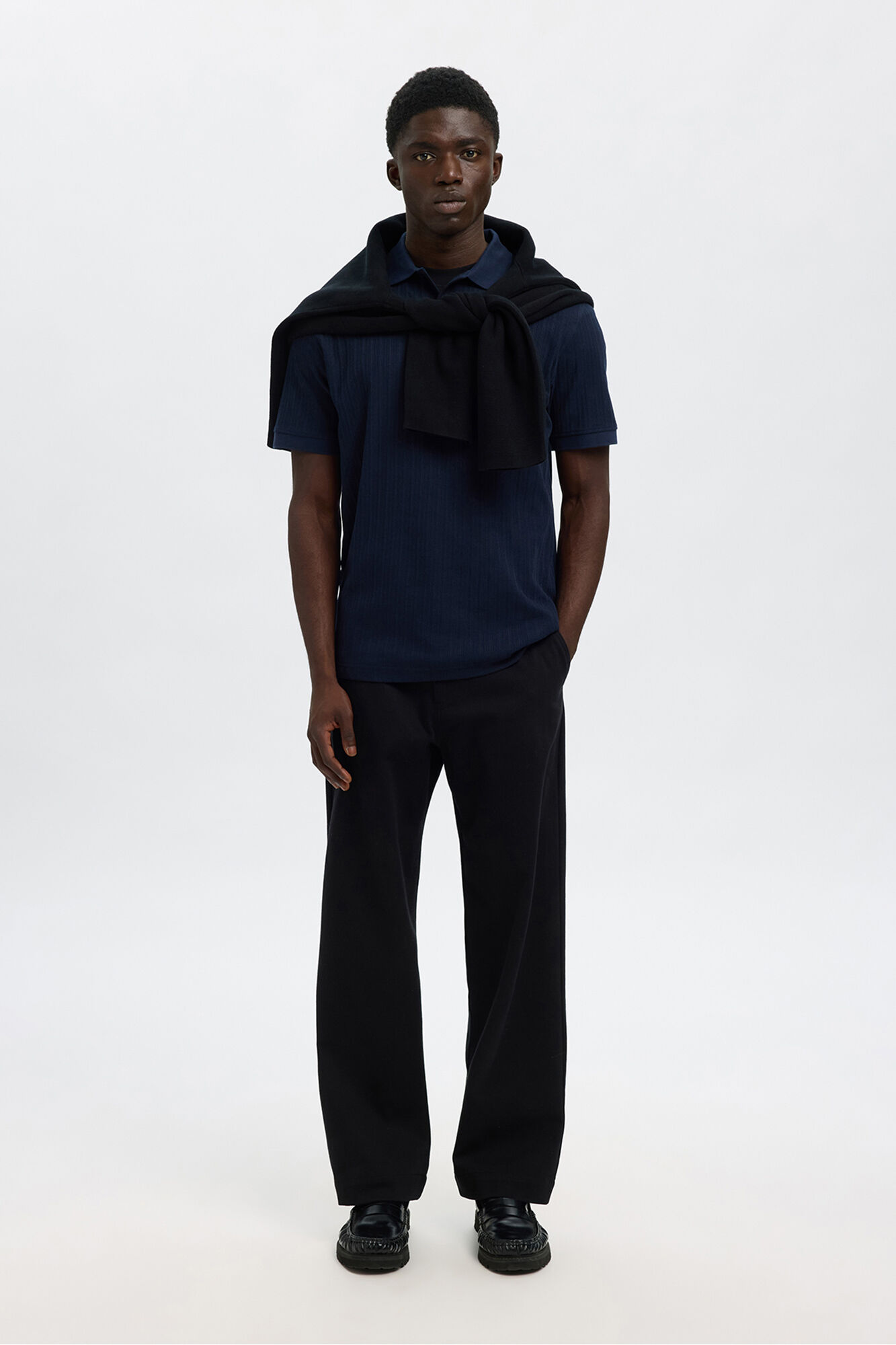 Selected Regular Fit Short Sleeve Rib Polo shirt  Navy