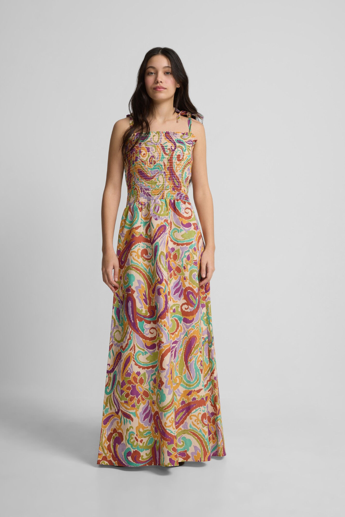 Silbon Vestido longo estampado franzido Multicolorido
