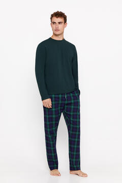 Cortefiel Jersey-knit and cloth pyjama set Dark green