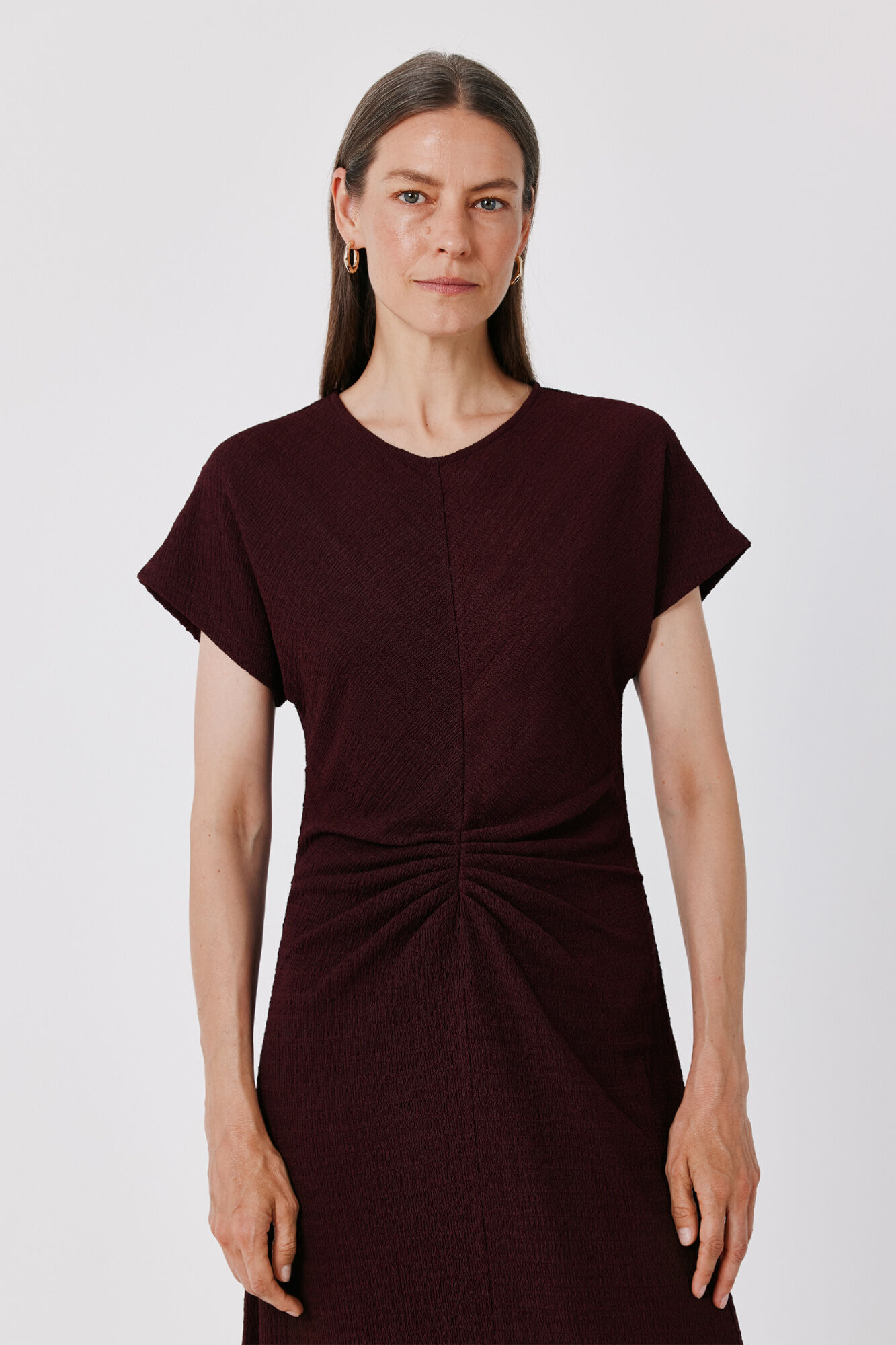 Cortefiel Gathered dress Maroon