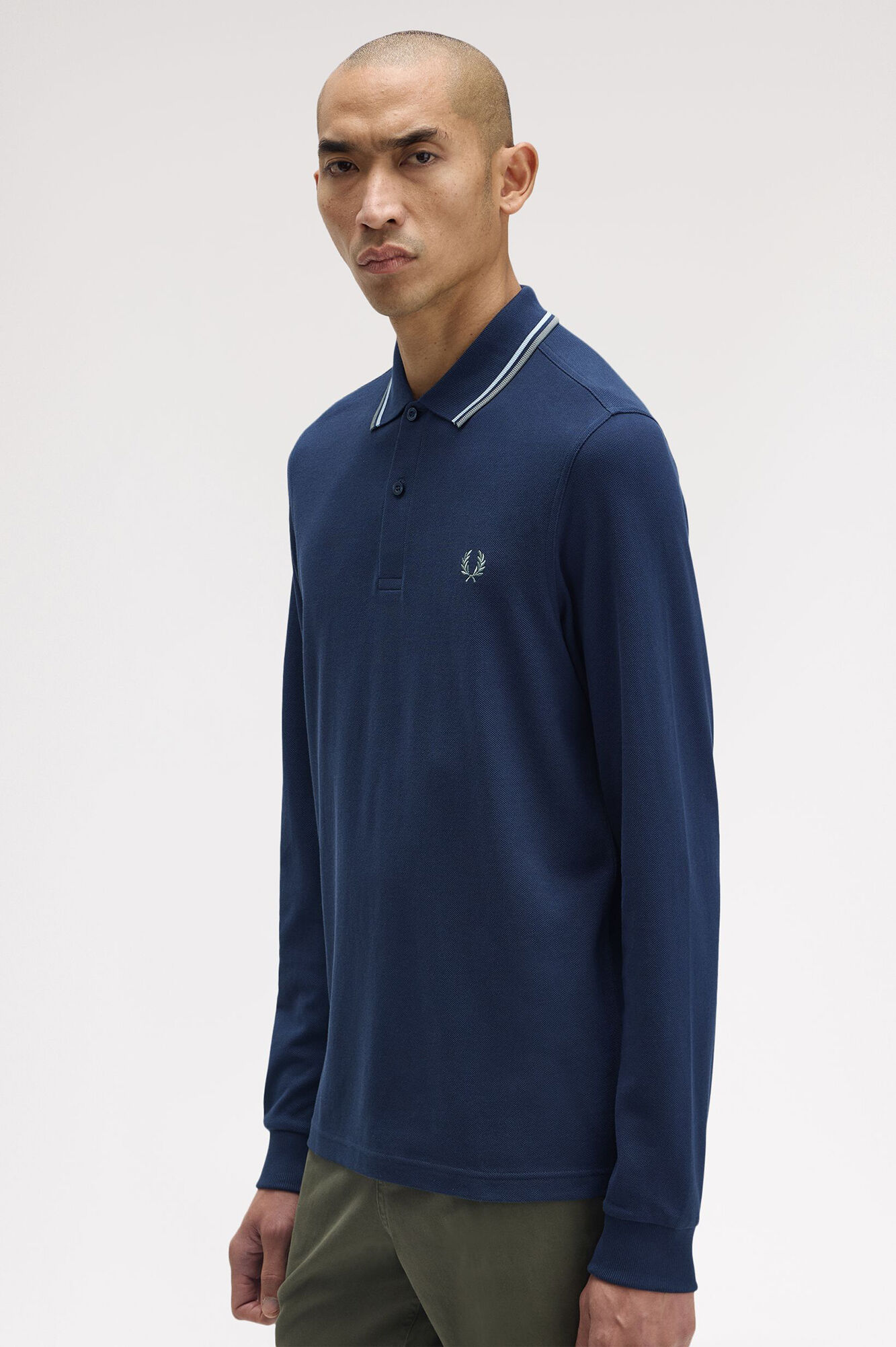 Fred Perry Polo piqu&eacute; de manga comprida masculina Azul