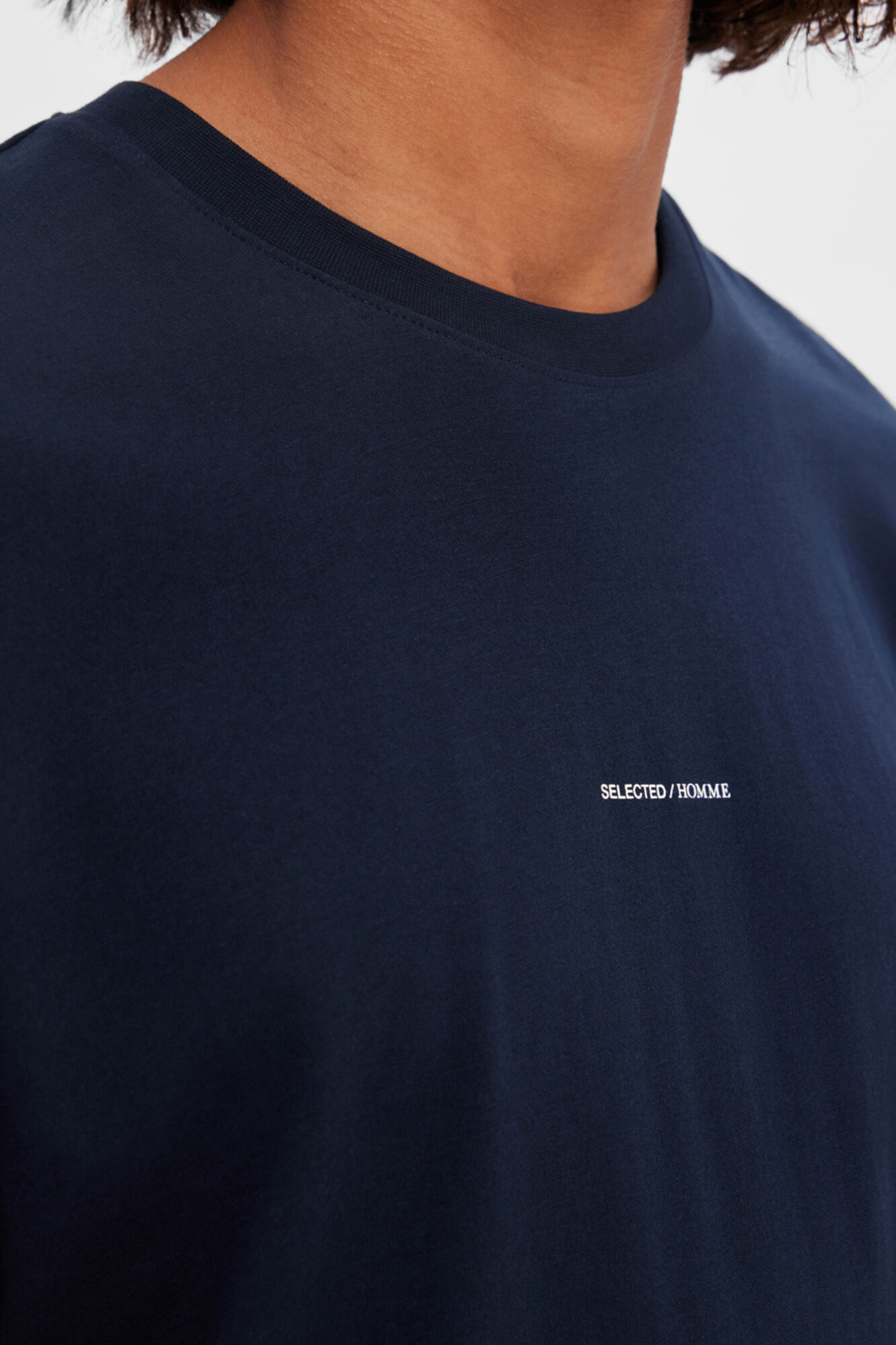 Selected Short-sleeved 100% organic cotton T-shirt with logo Navy