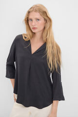 Cortefiel Blusa satinada cuello solapa Preto